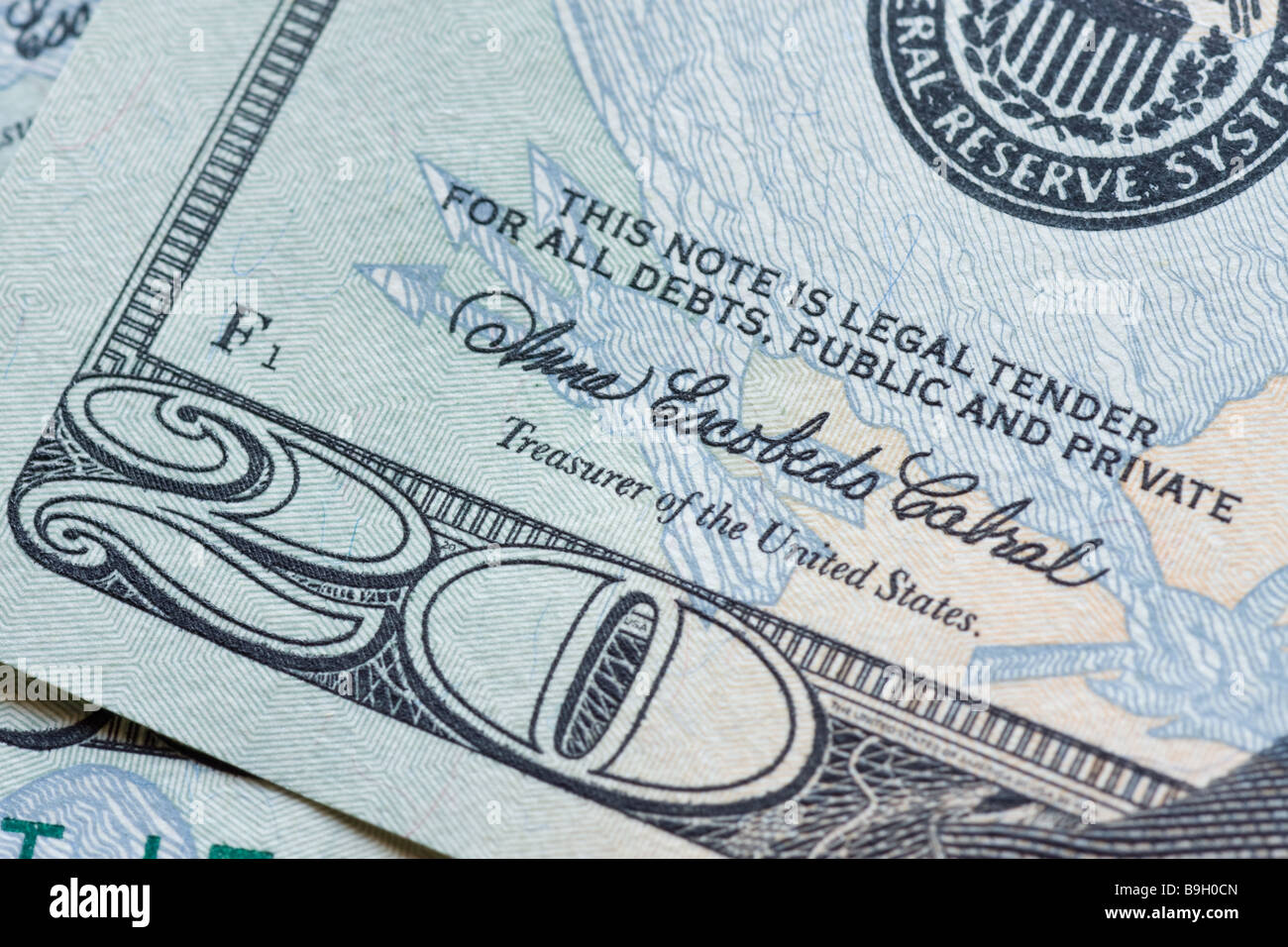 Close-up of American twenty dollar bill Stock Photo