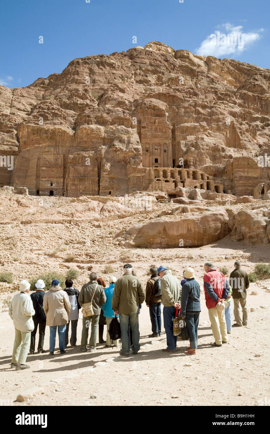 A guided tour on the Collonaded Street, Petra, Jordan Stock Photo