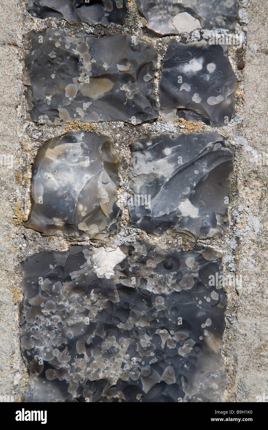 Details of flint rock used in church wall Stock Photo