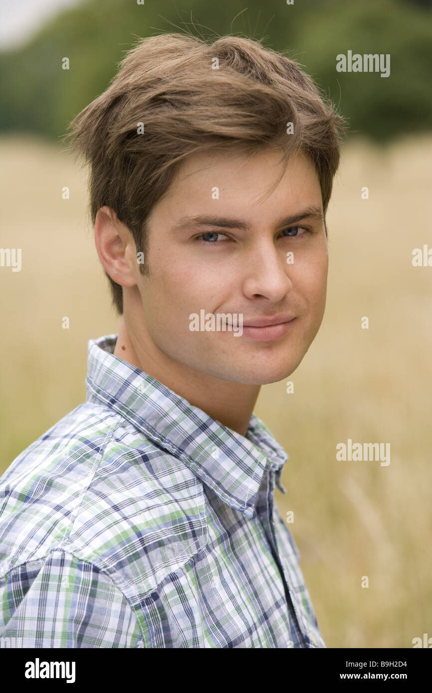 Smile Nature Man Young Dark Blond Portrait Outside Stock Photo