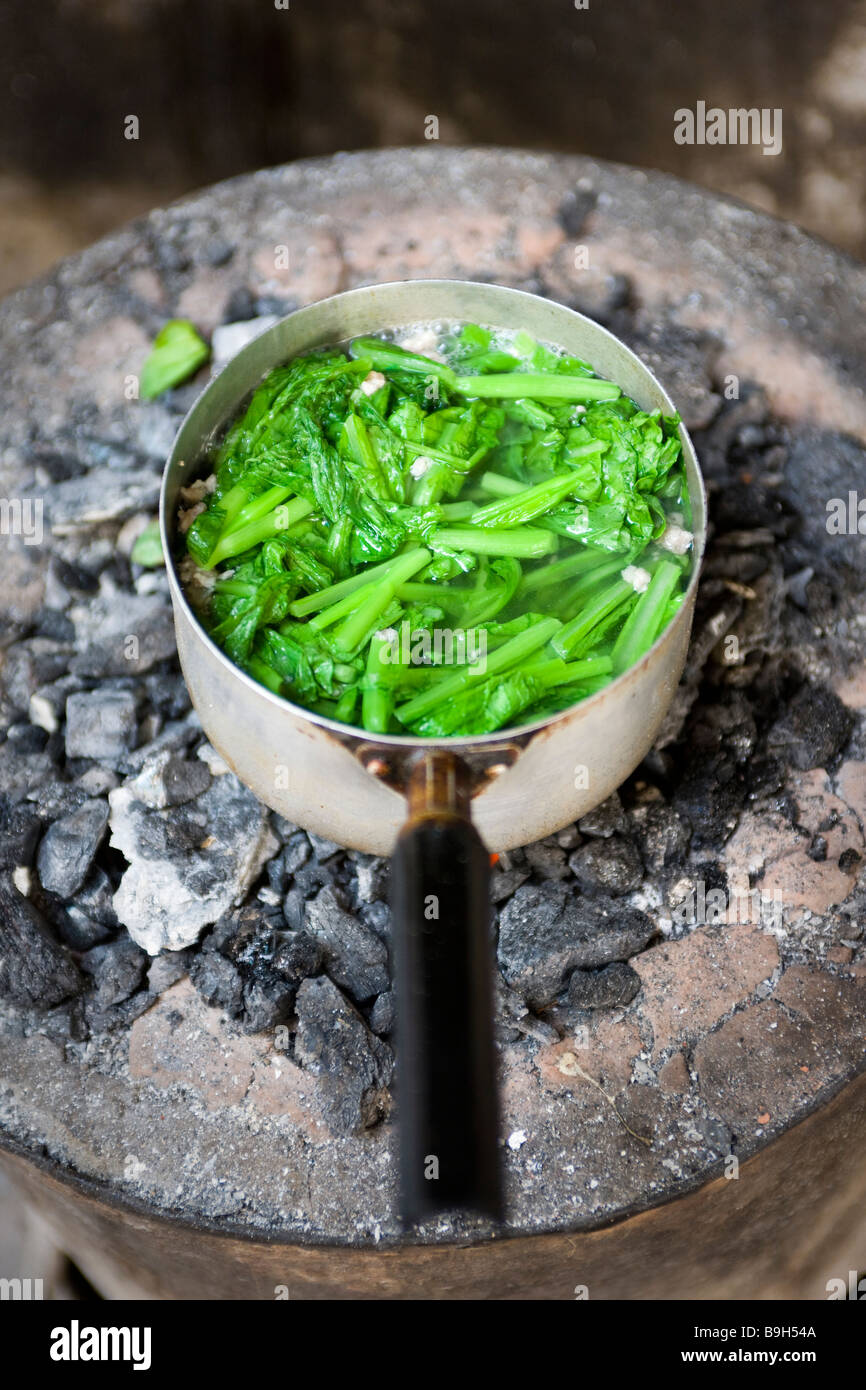 Greens cooking in pot on Stove Hanoi Vietnam Stock Photo Alamy