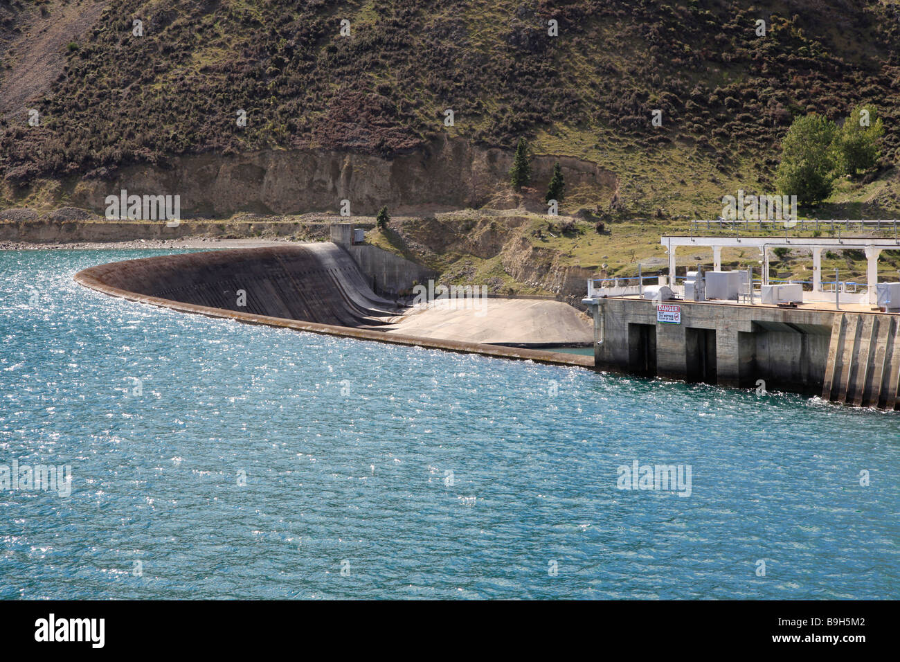 Lake Waitaki hydro power station dam,South Island,New Zealand Stock Photo