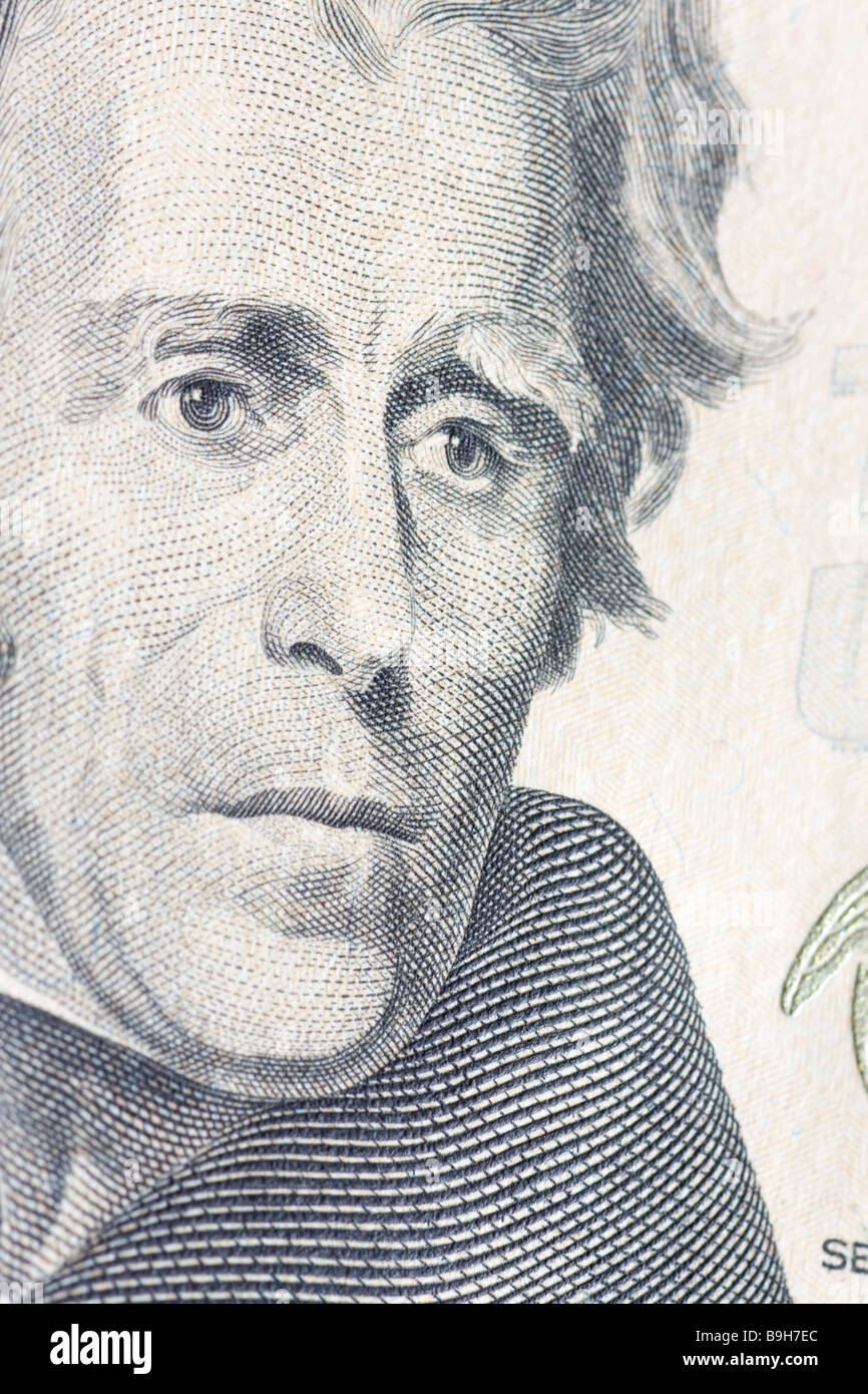 Closeup of Alexander Hamilton on American ten dollar bill Stock Photo