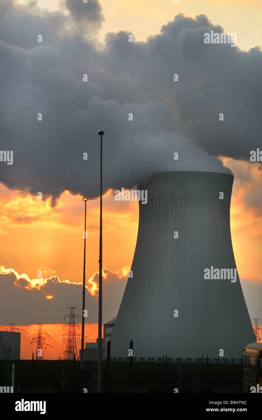 Belgium Antwerp power plant coolness-tower smoke  Evening-mood Antwerp atomic atom-energy Belgium steam emission emissions Stock Photo