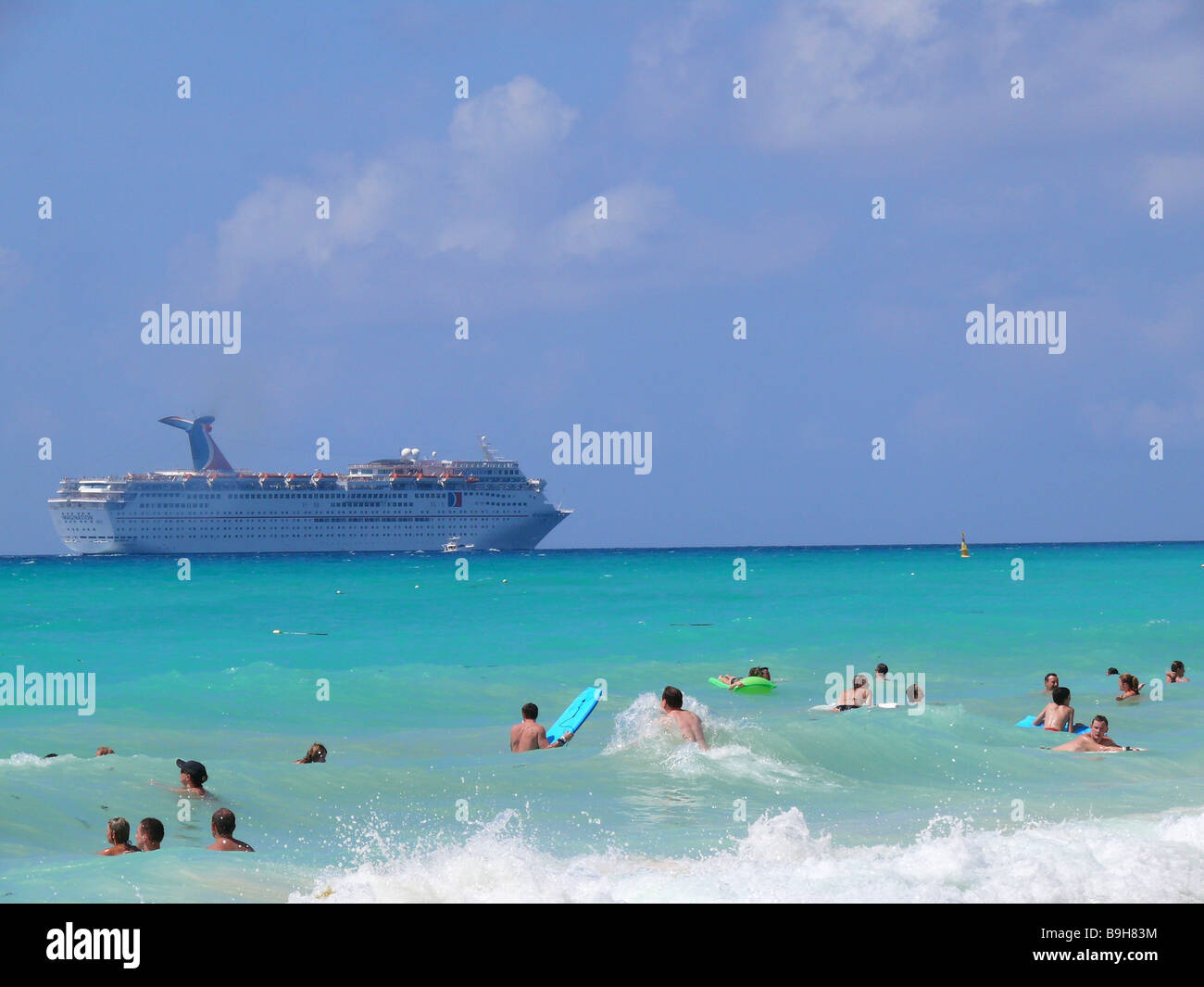 Waves swim Mexico Yucatan Playa Del Carmen swimmers lake cruiseship