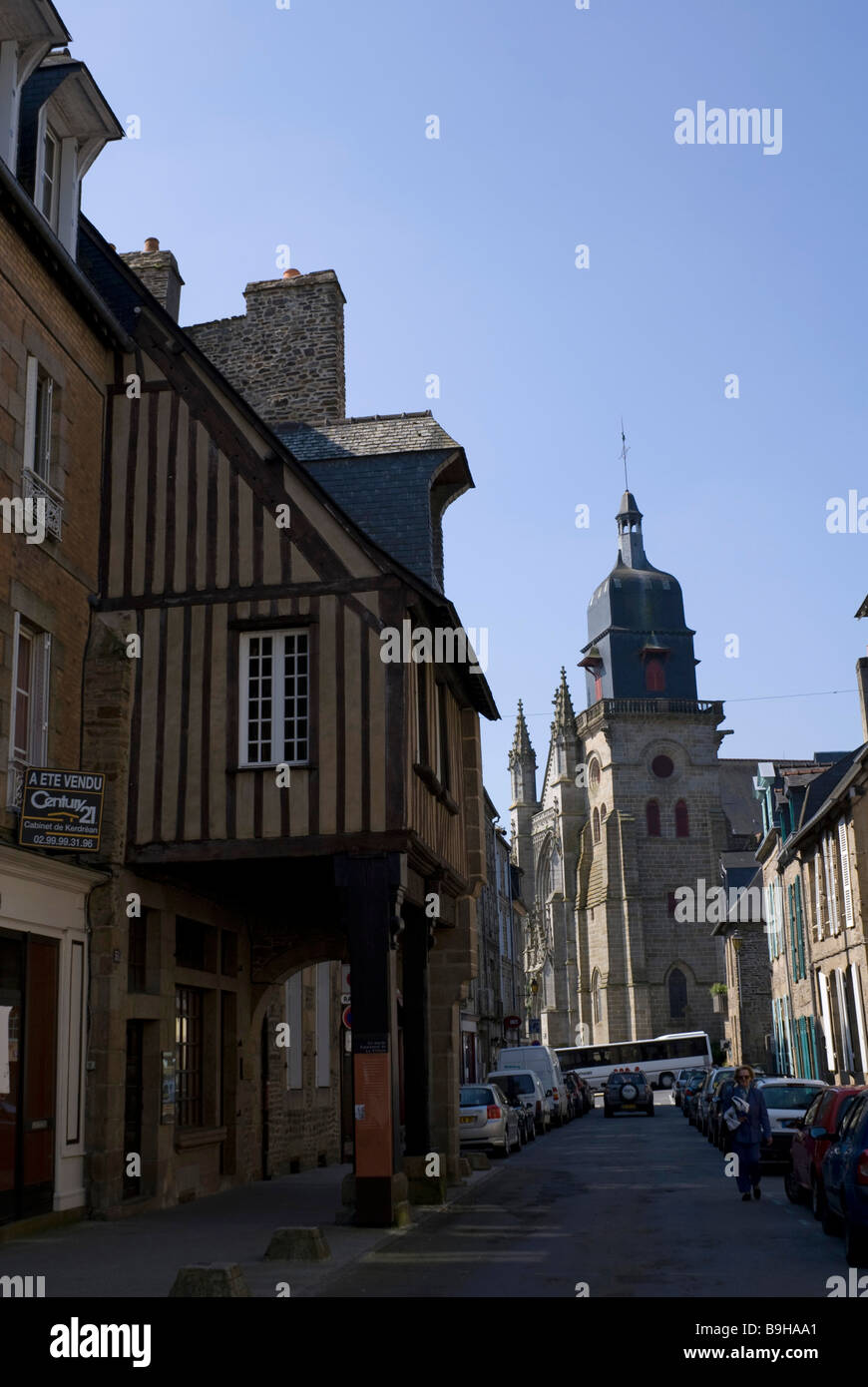 Street view of Fougeres, Ille et Vilaine, Bretagne, France Stock Photo