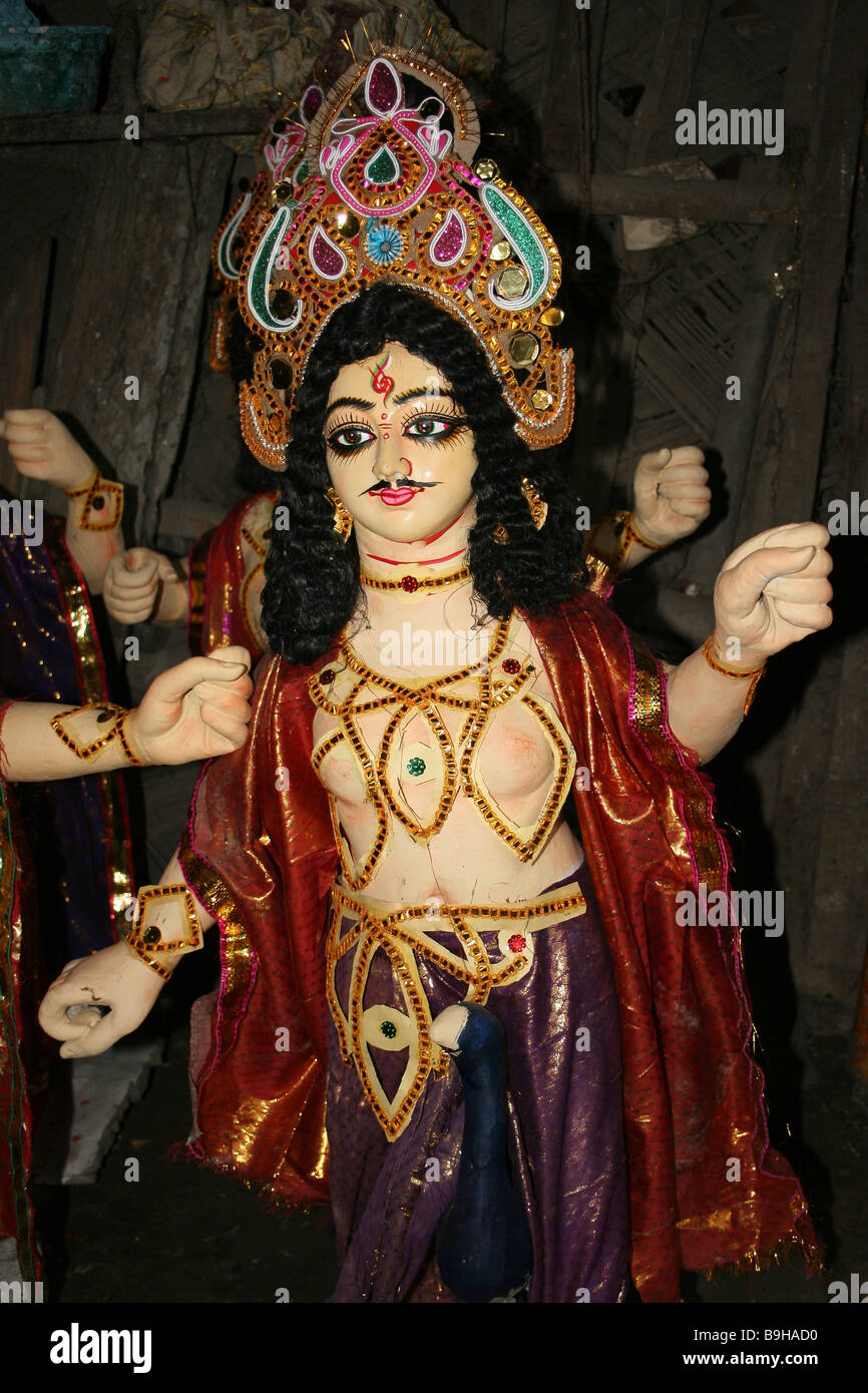 Painted Statue of a Hindu God in the Potters Market, Kumortuli, Kolkata Stock Photo