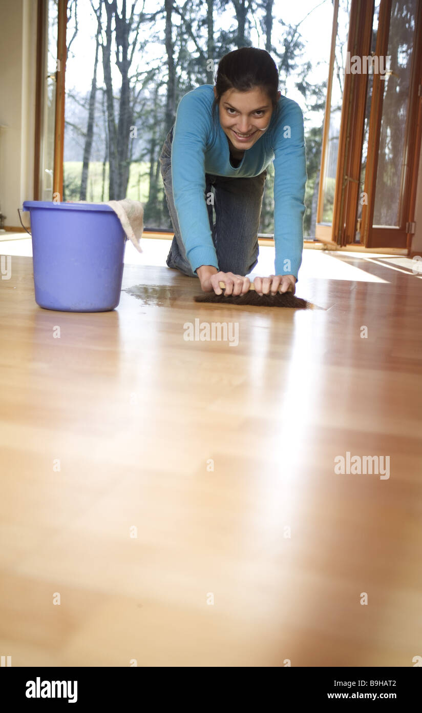 House Clean Woman Floor Wipes 24 Years Everyday Life Gaze Camera