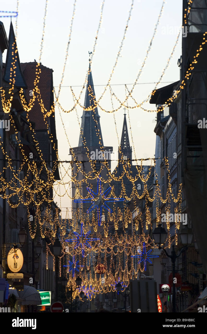 France Alsace Strasbourg Grand' Rue shopping streets Christmas-decoration evening Evening outside Niederrhein illuminated Stock Photo