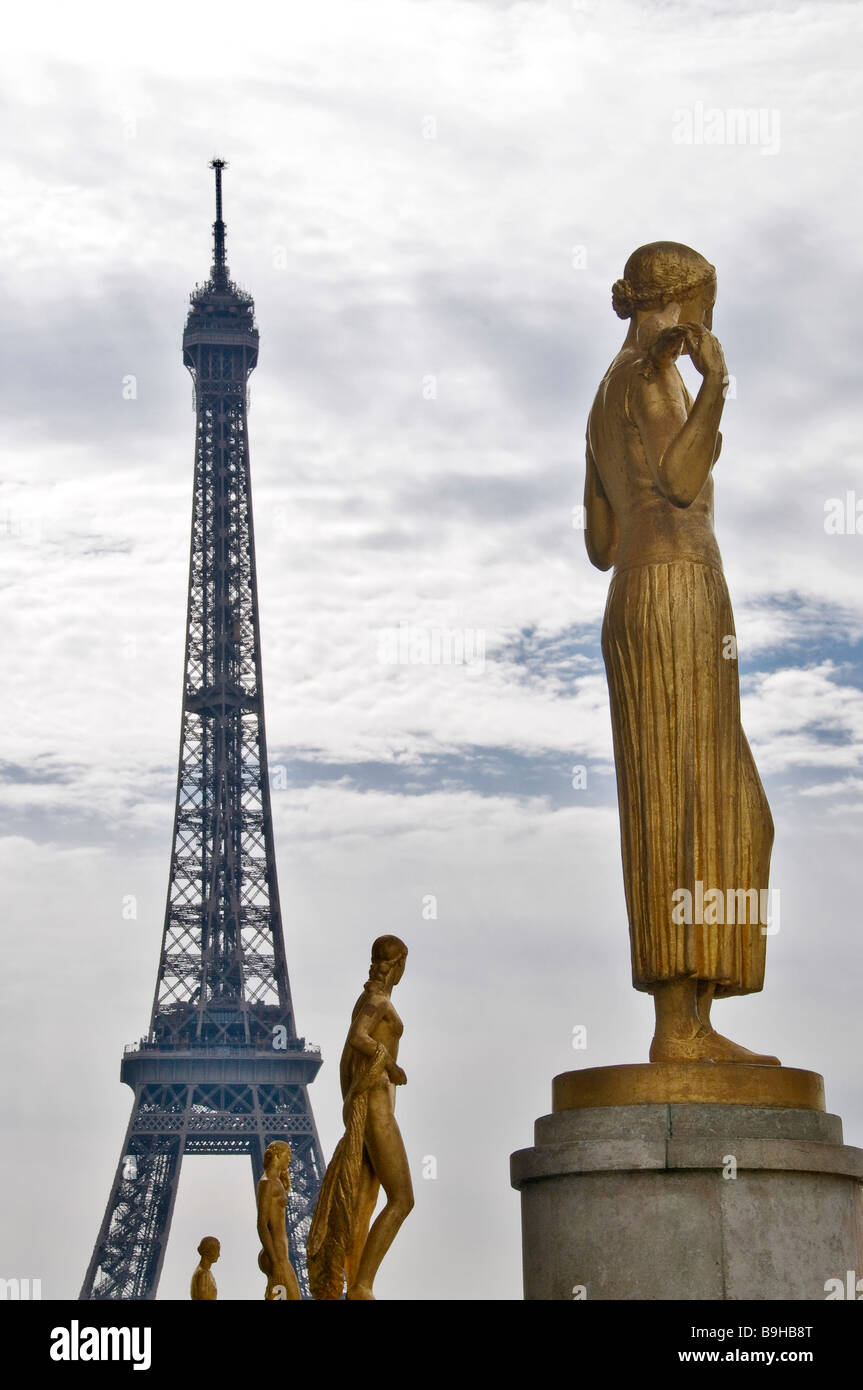 Eiffel Tower from Trocadéro, Paris France Stock Photo