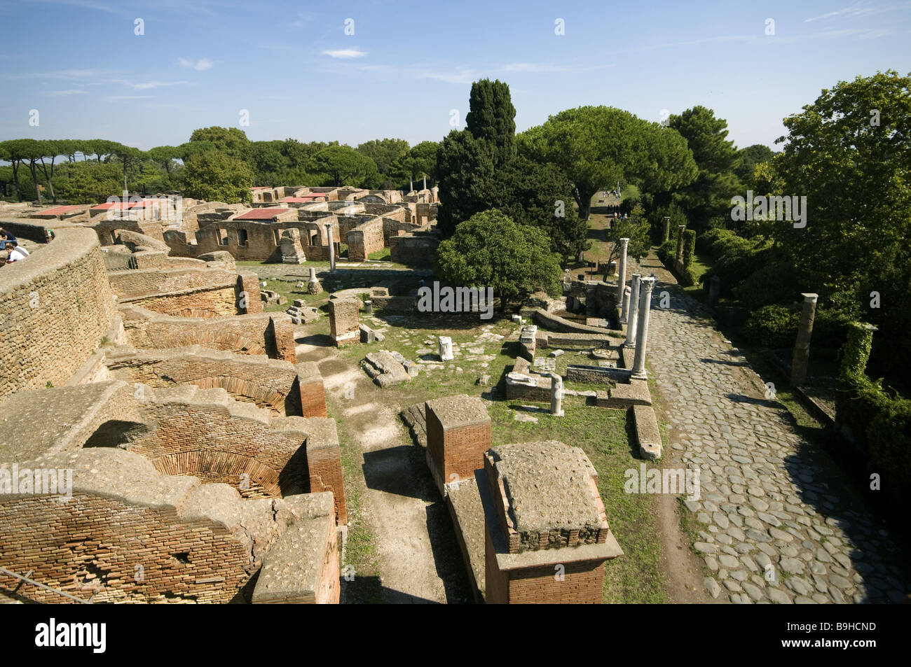 Italy Latium Ostia Antica ruins settlement-fragments Old antique Decumanus maximus former main street Europe buildings Stock Photo
