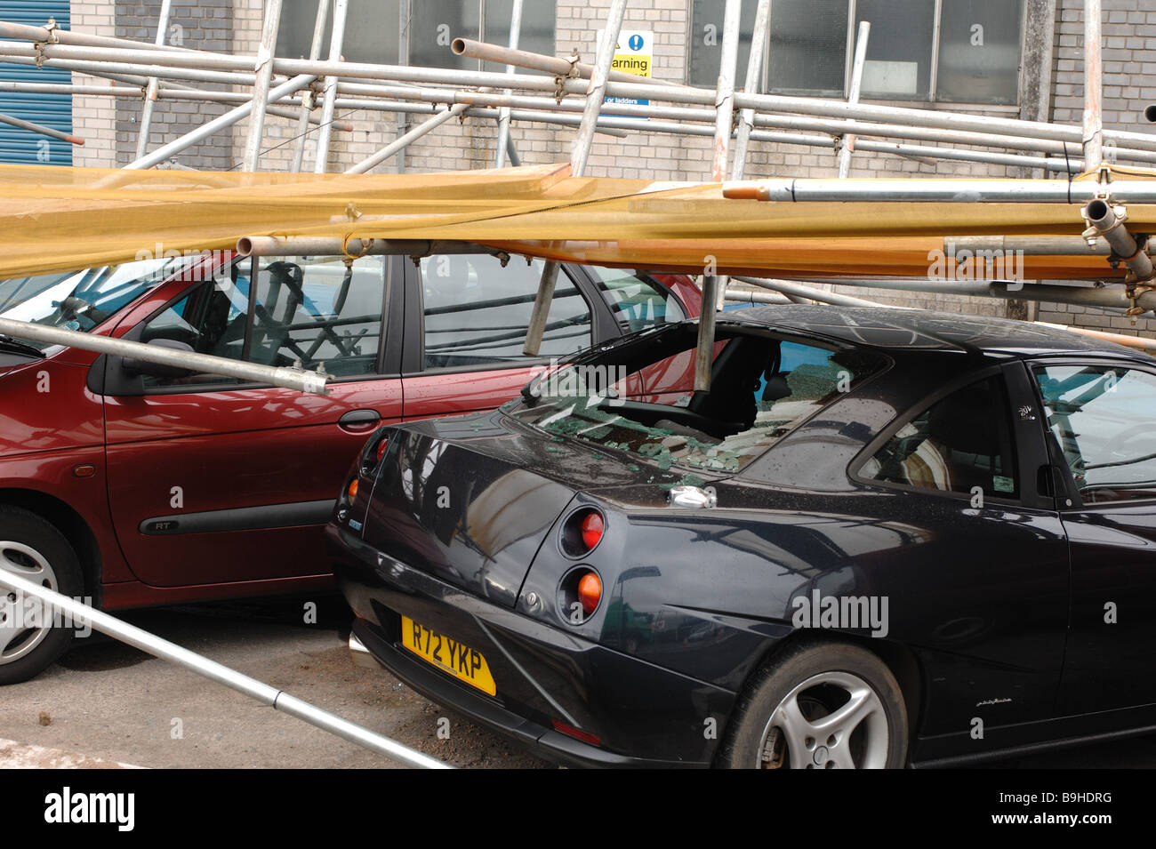 Collapsed Scaffolding on Marsh Barton industrial estate in Exeter Stock
