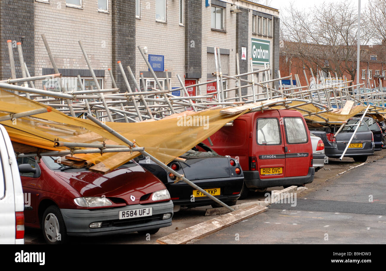 Collapsed Scaffolding on Marsh Barton industrial estate in Exeter Stock