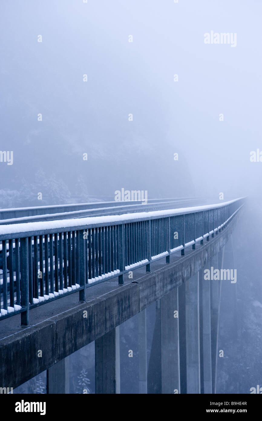 Austria  Tyrol  Gaichtpass  Raith  viaduct  fog  winter Stock Photo