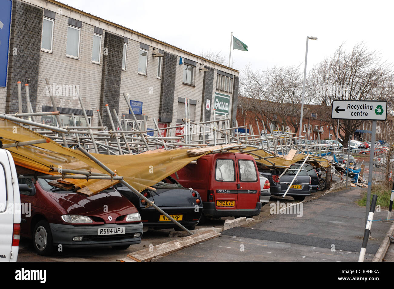 Collapsed Scaffolding on Marsh Barton industrial estate in Exeter Stock