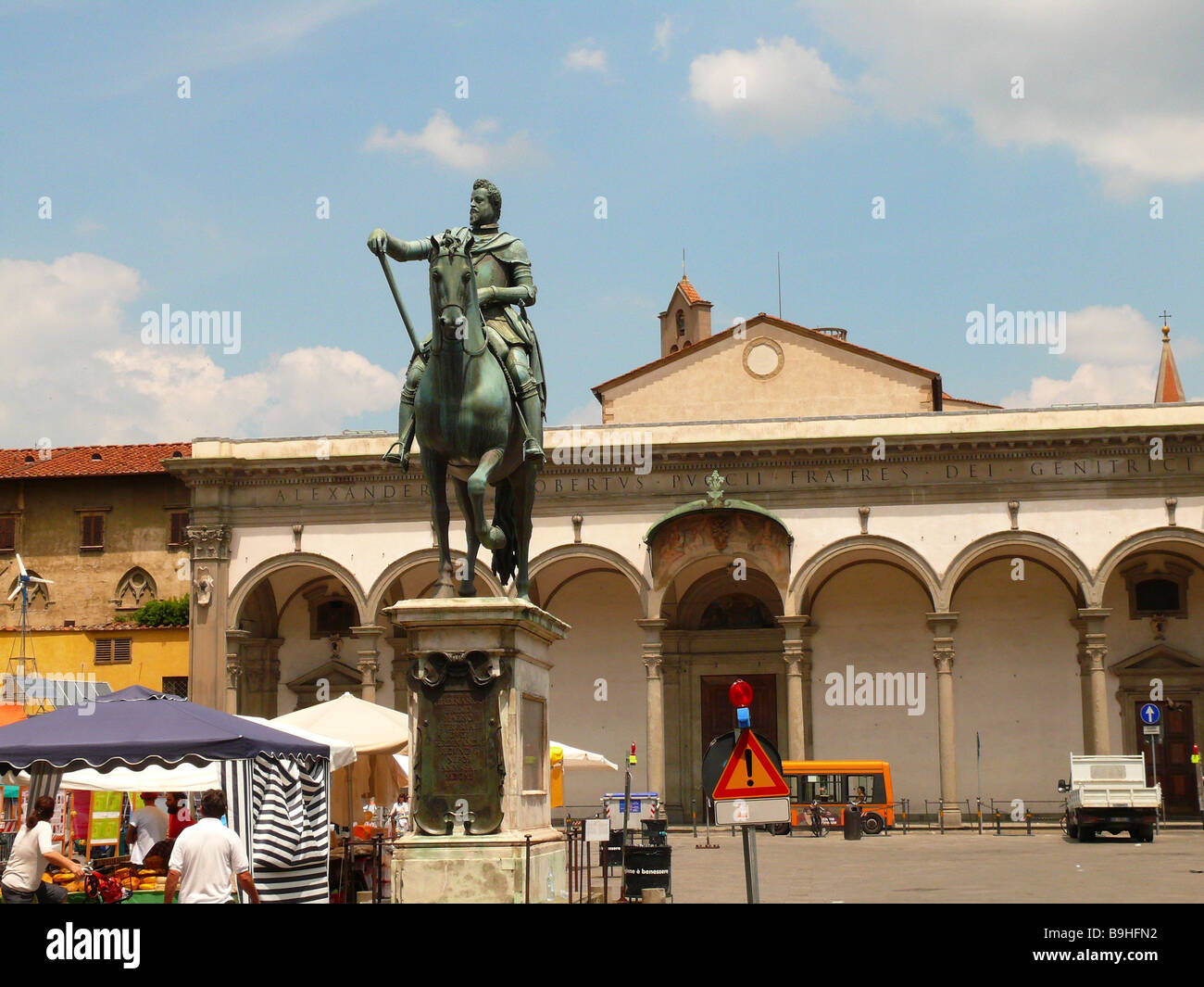 Italy Tuscany Florence piazza della Santissima Annunziata rider-statue Grand Duke-Ferdinando-I. church place Old Town Stock Photo