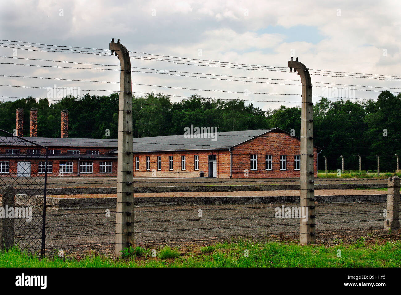 Nazi concentration camp Auschwitz - II-Birkenau  Prisoner registration and shower block called the Sauna Stock Photo