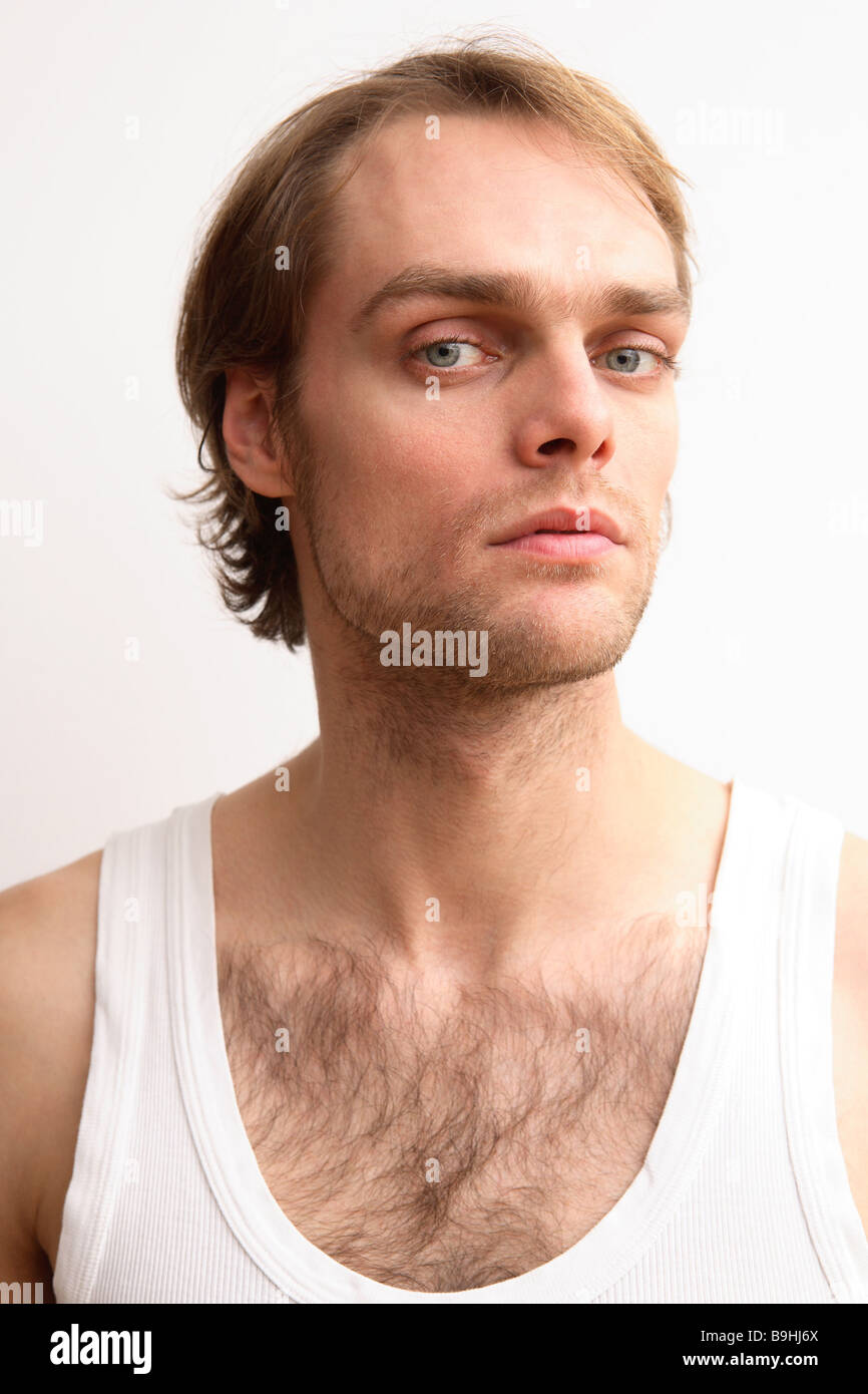Man Young Seriously Undershirt Portrait People 20 30 Years 30 40 Stock Photo Alamy