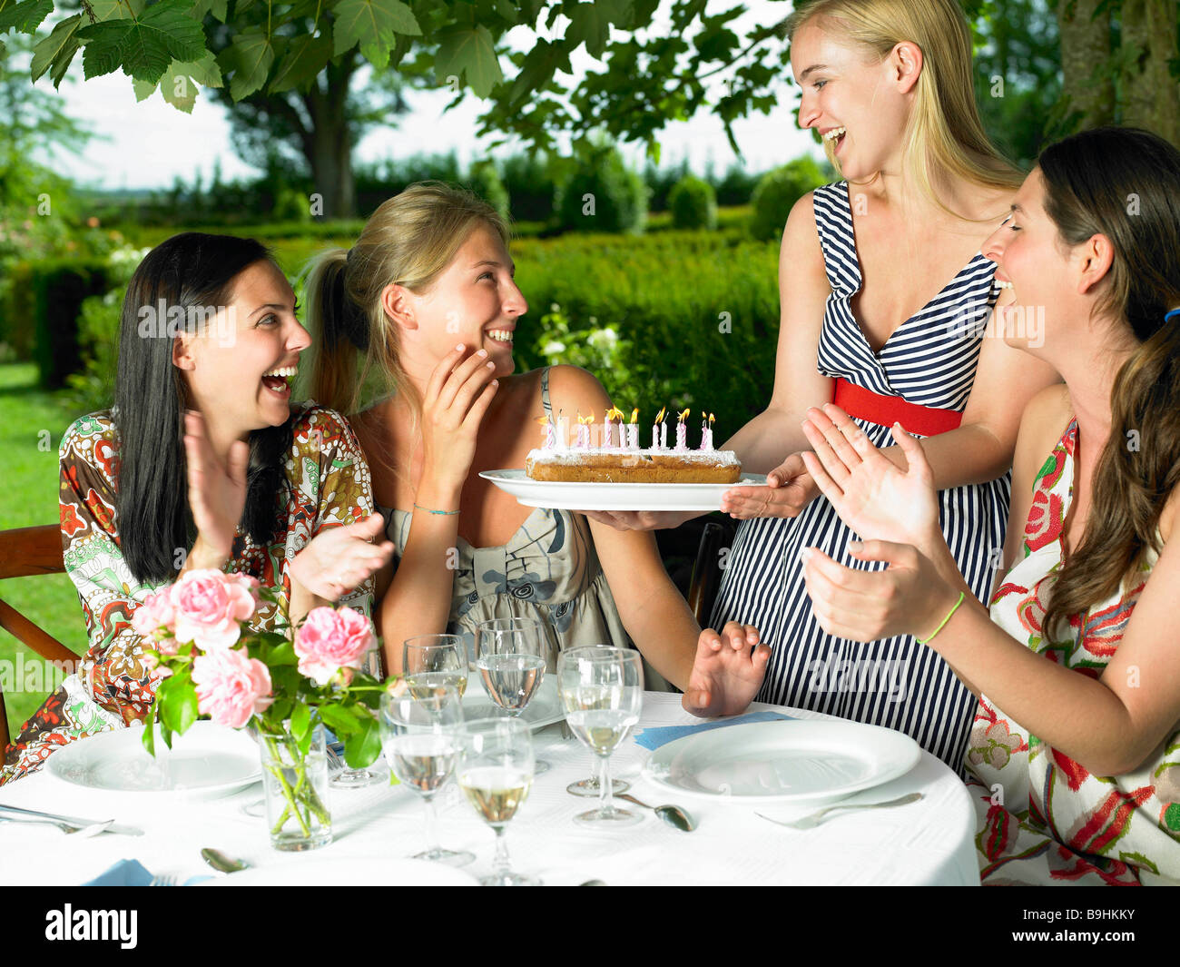 Girlfriends celebrating a birthday Stock Photo