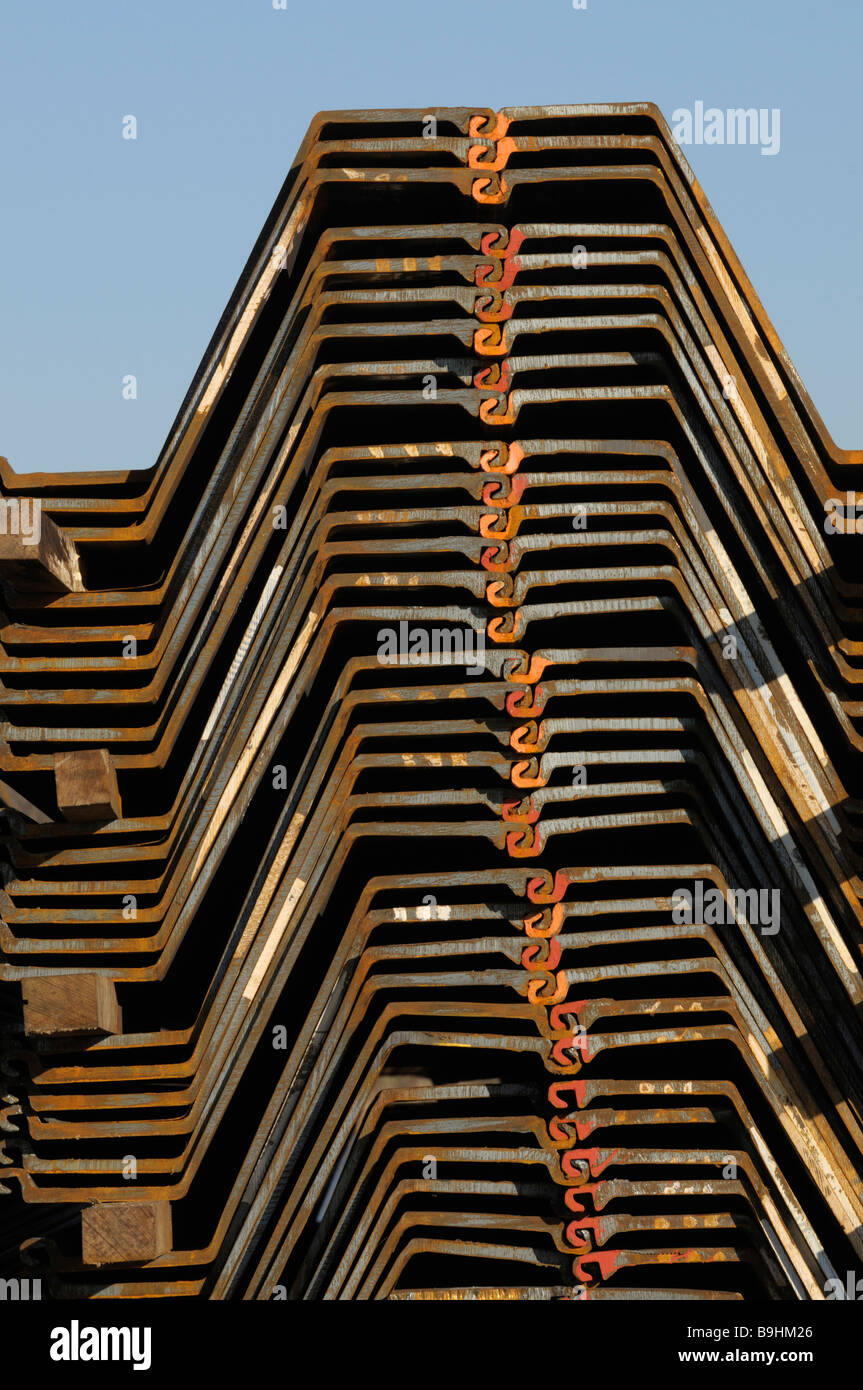 Stacked steel sheet piling Stock Photo Alamy