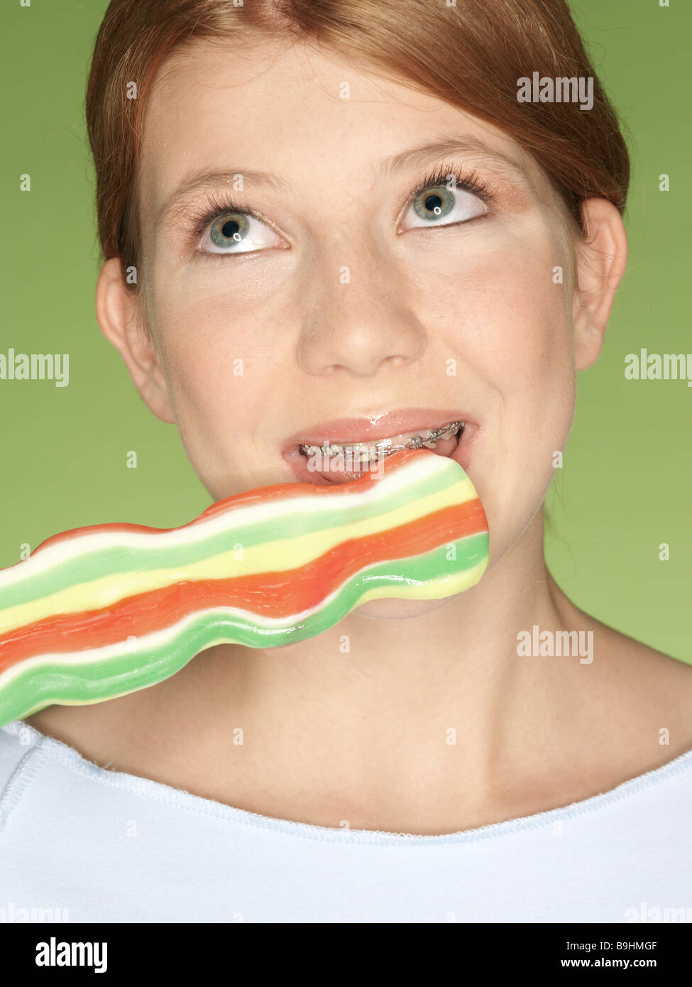 Teenagers girl braces lollipops portrait eat people youth teenagers 14