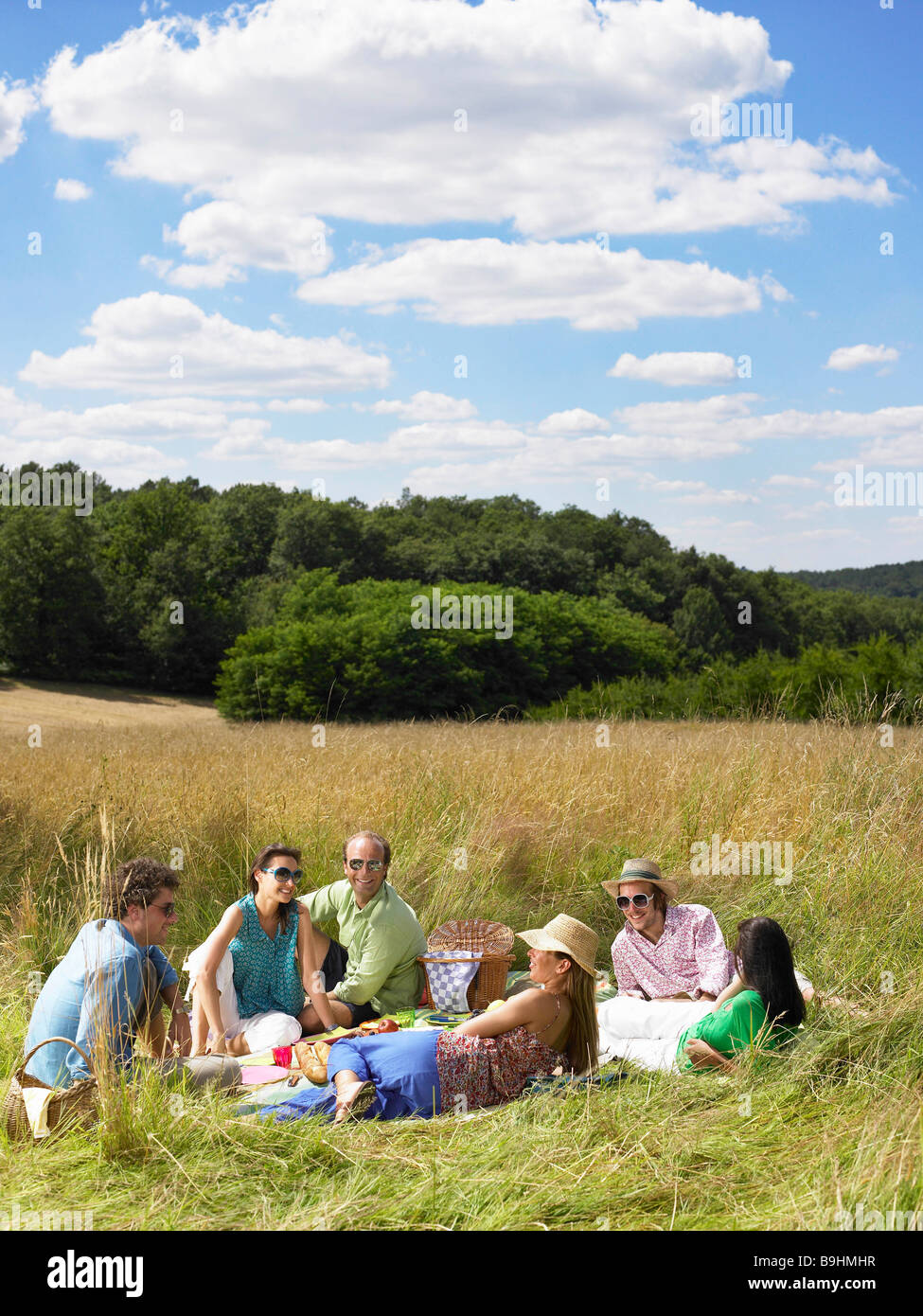 Group of friends having a picnic Stock Photo