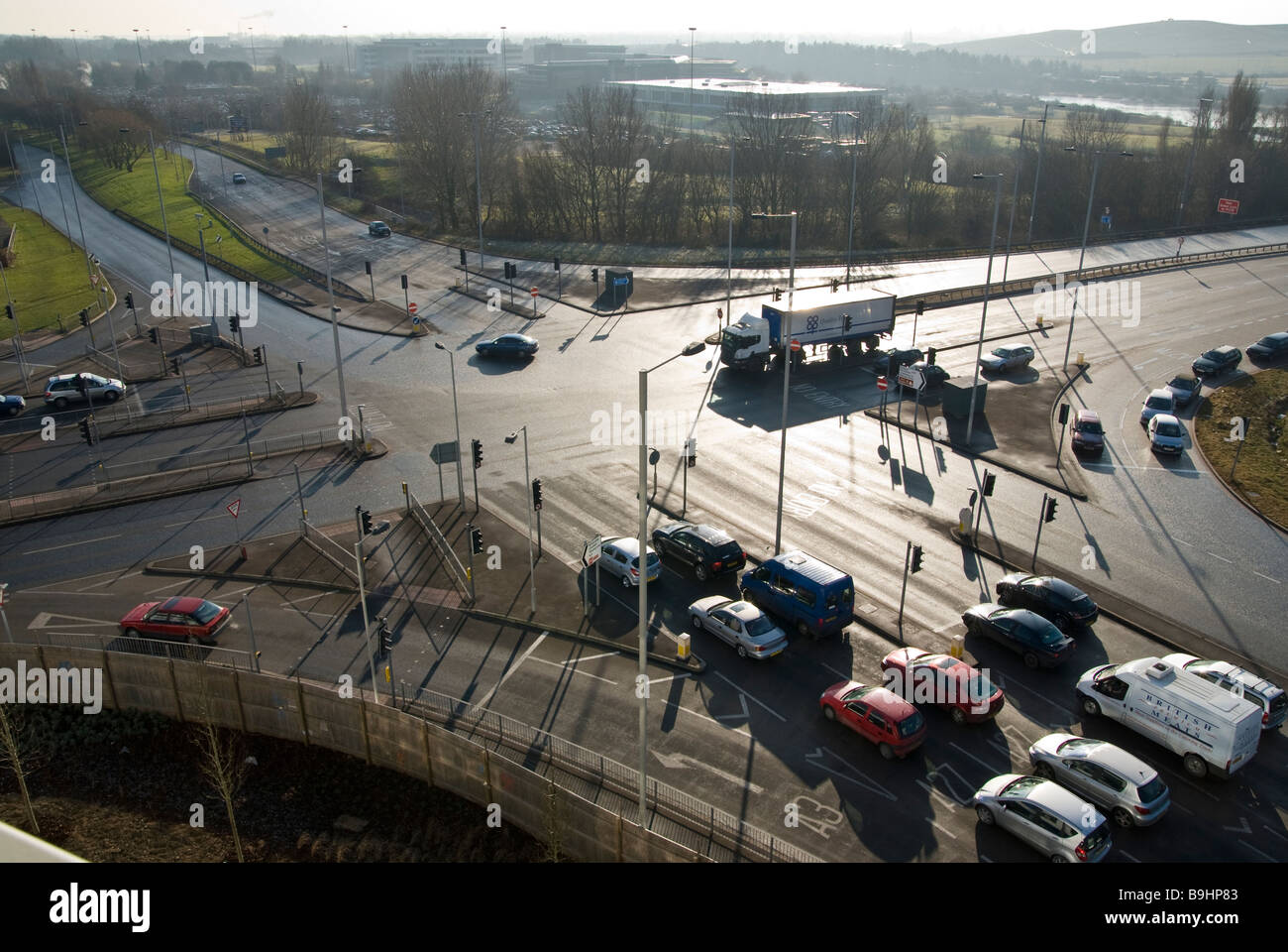 Traffic Junction intersection with traffic lights in Portsmouth Stock Photo