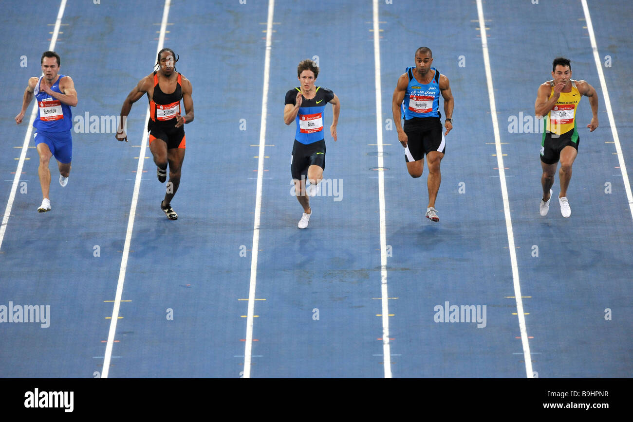 60 m sprint, men, from left: Alexander Kosenkow GER, Marcus Brunson USA, Christian Blum GER, Marius Broening GER, Simone Collia Stock Photo