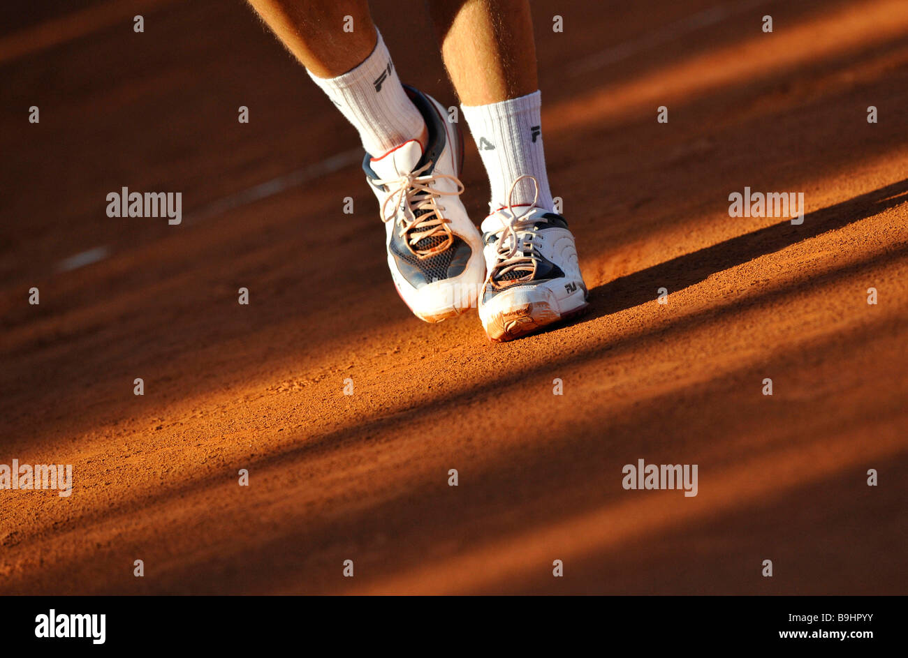 Close-up of the FILA shoes of a tennis player Stock Photo