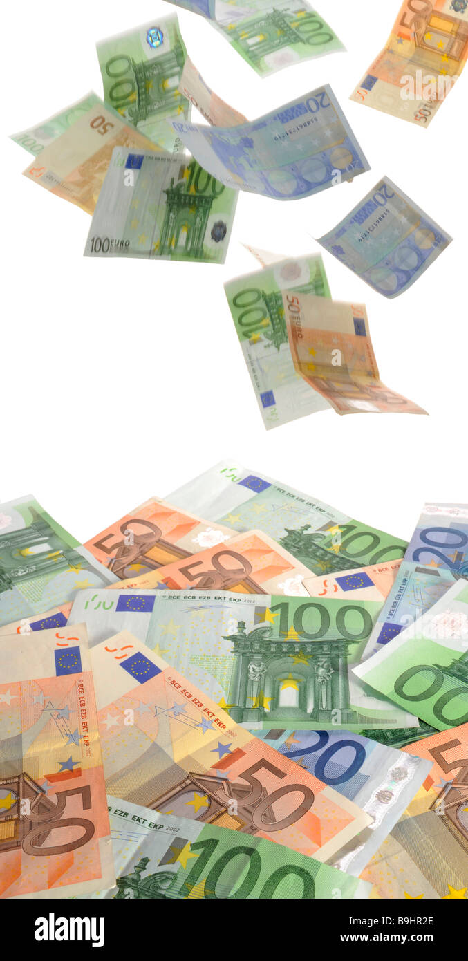 Banknotes, euro, symbolic for money rain Stock Photo