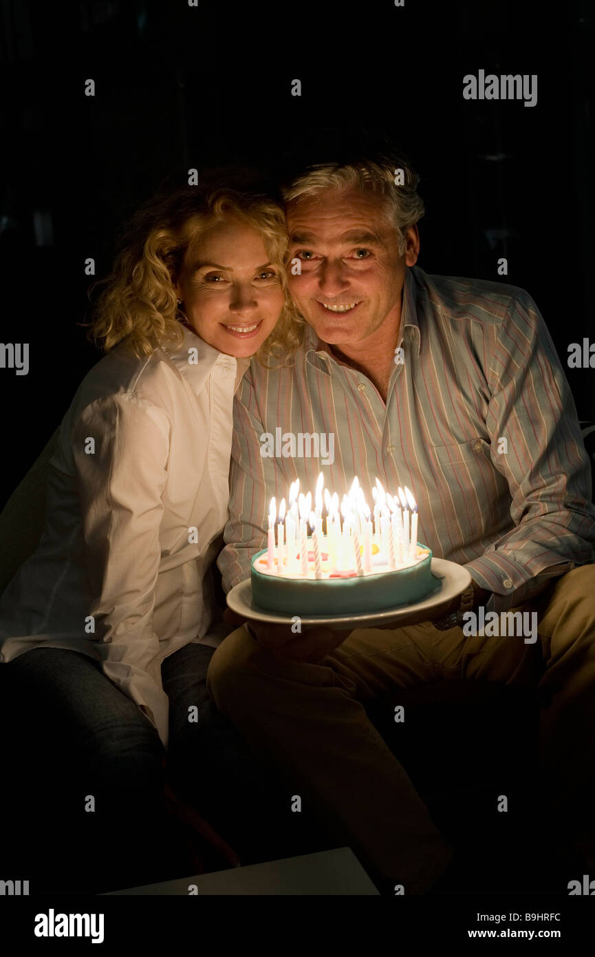 Man and woman with cake Stock Photo