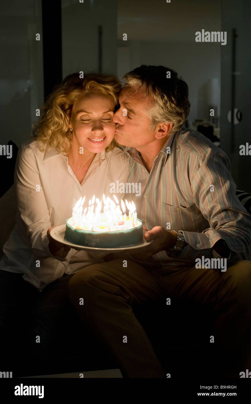 Man and woman with cake Stock Photo