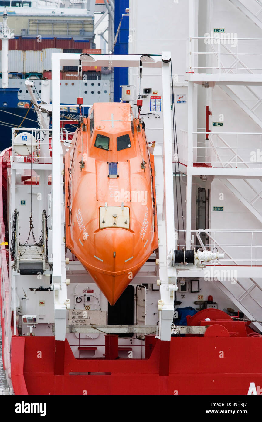 Modern life raft on board a cargo ship, Rotterdam, the Netherlands, Europe Stock Photo