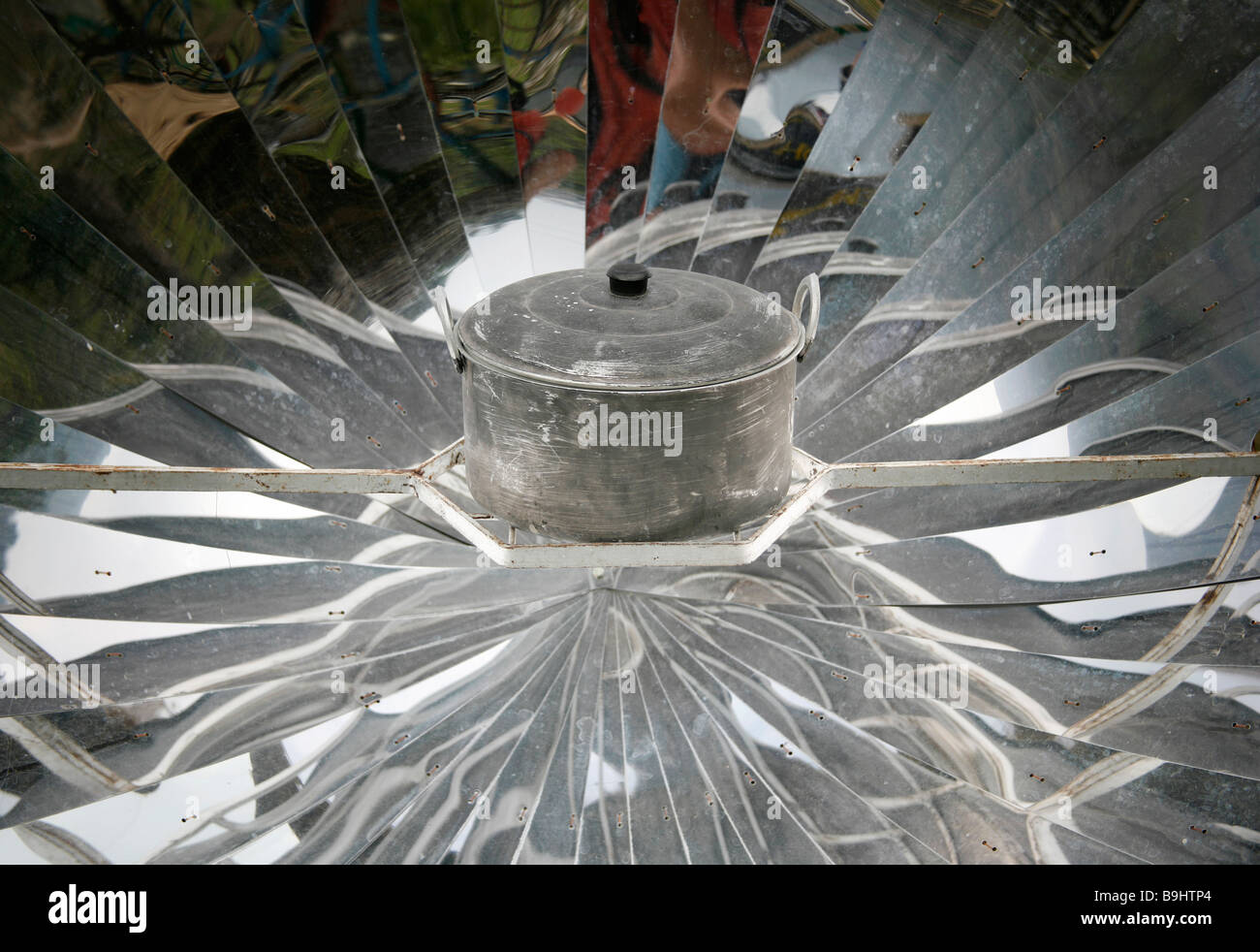 Eco friendly solar heater for boiling water in the himalayan mountains in Nepal Stock Photo