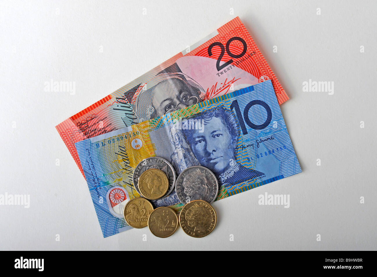 Australian coins and bank notes Stock Photo