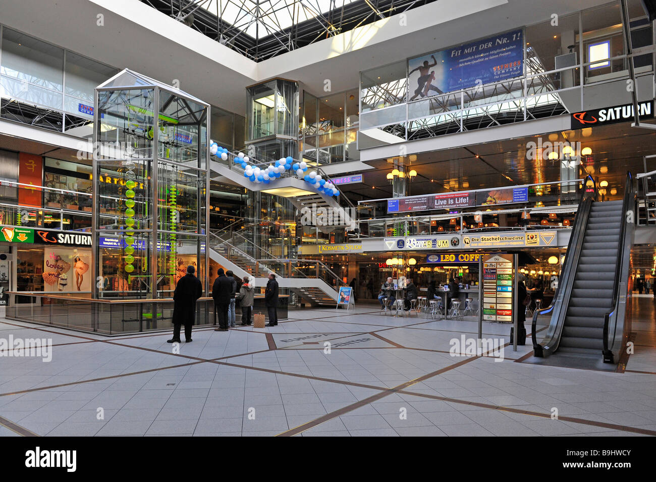 Main hall with water clock in the Europa Center, Berlin, Germany