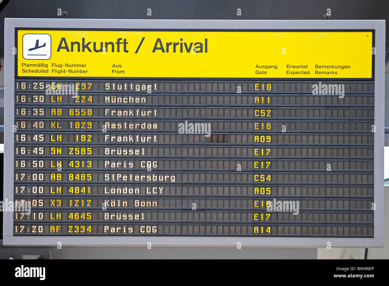Arrivals display at Berlin-Tegel Airport, Berlin, Germany Stock Photo