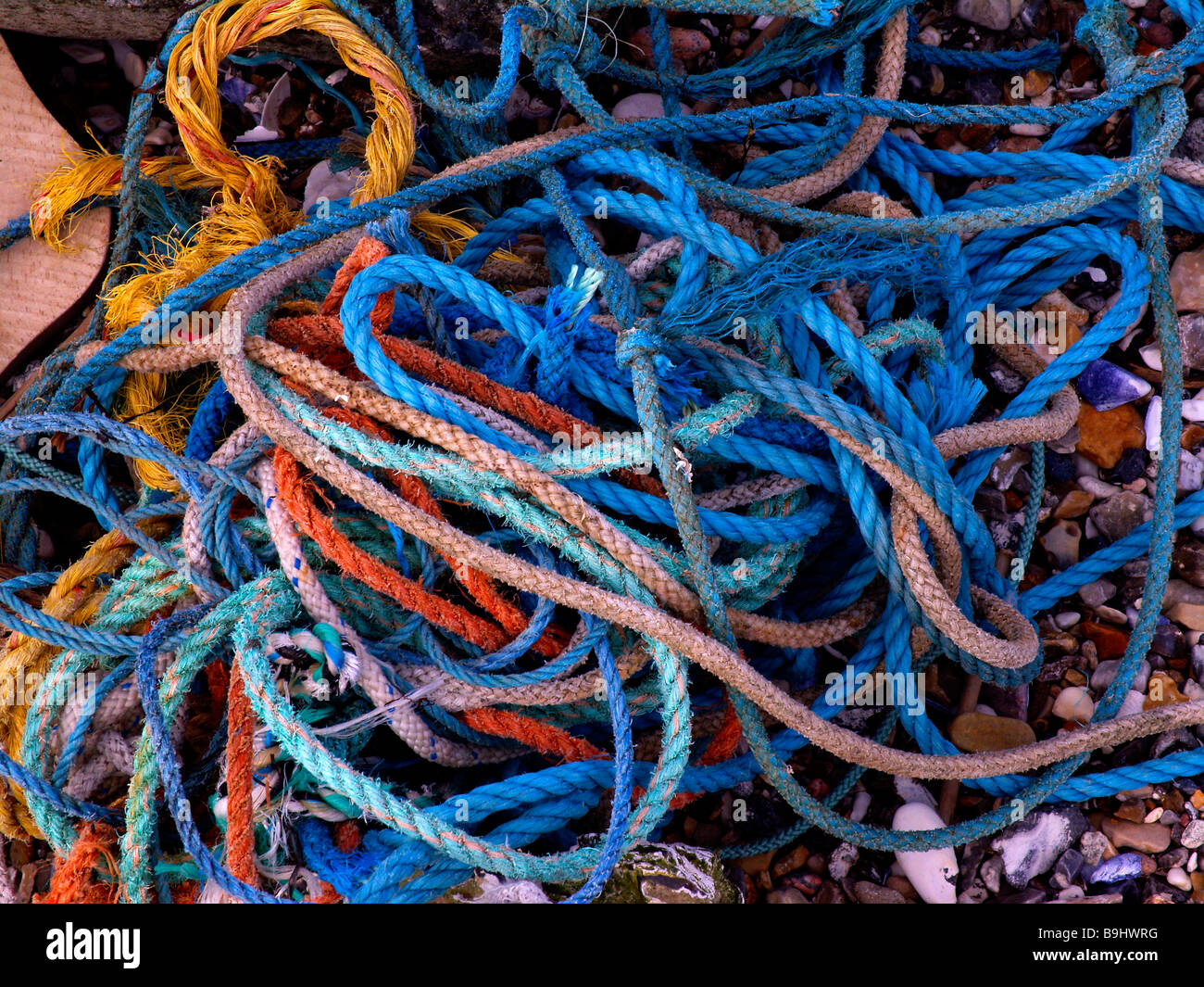 diffent colored rope in a pile Stock Photo