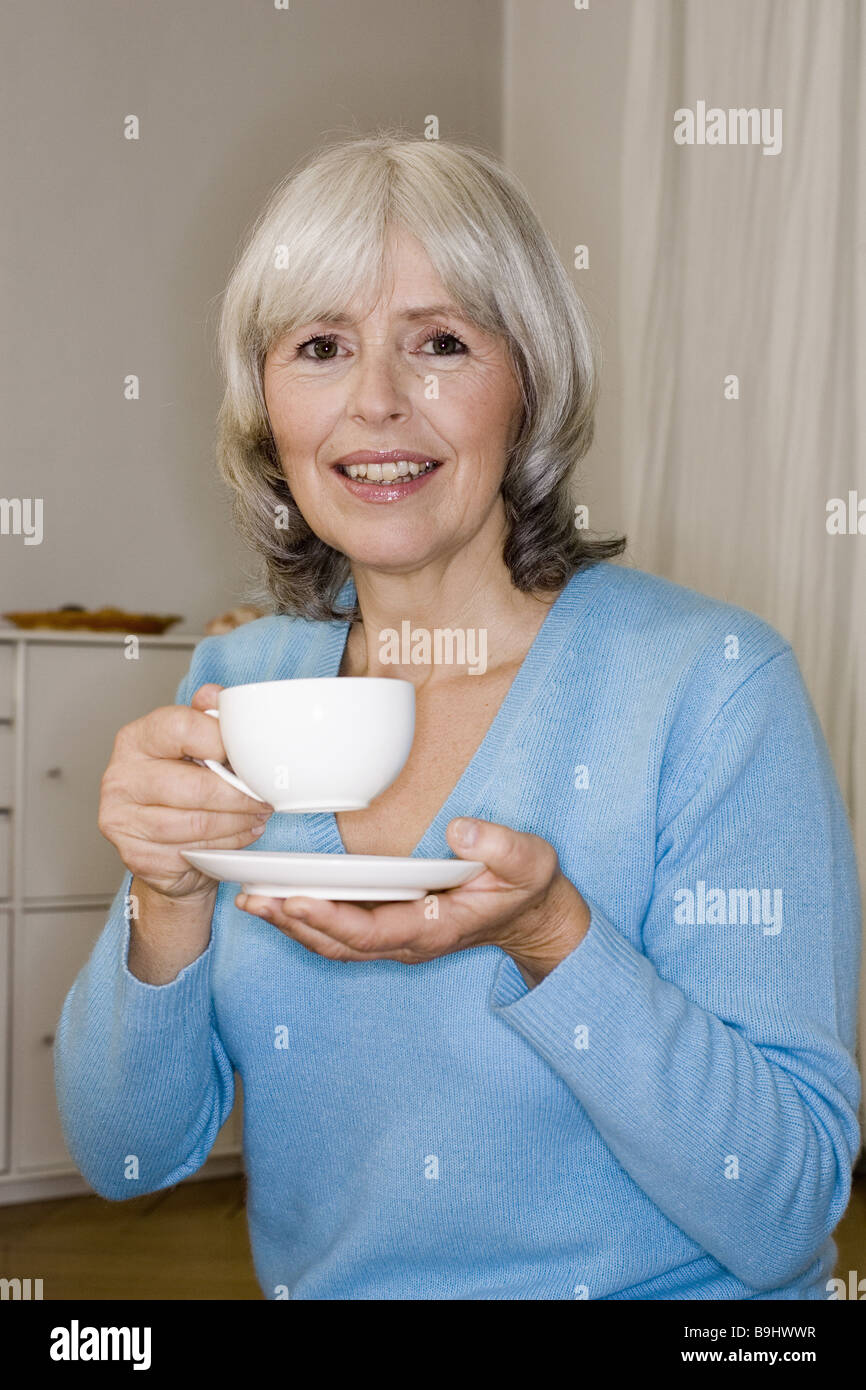 Senior tea drinks smiling semi-portrait series people seniors woman ...