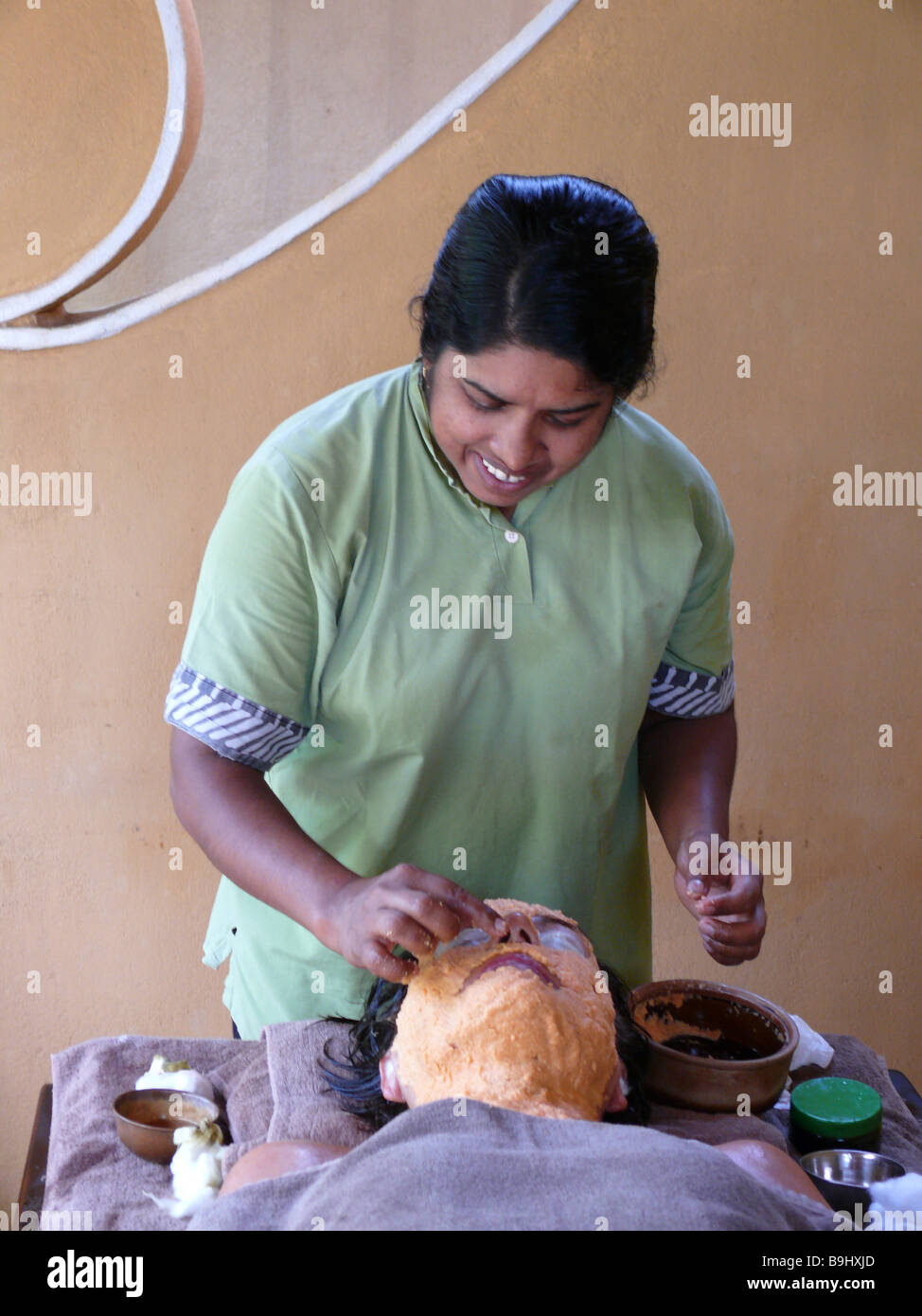 Sri Lanka Ayurveda employees woman facepack detail facial treatment