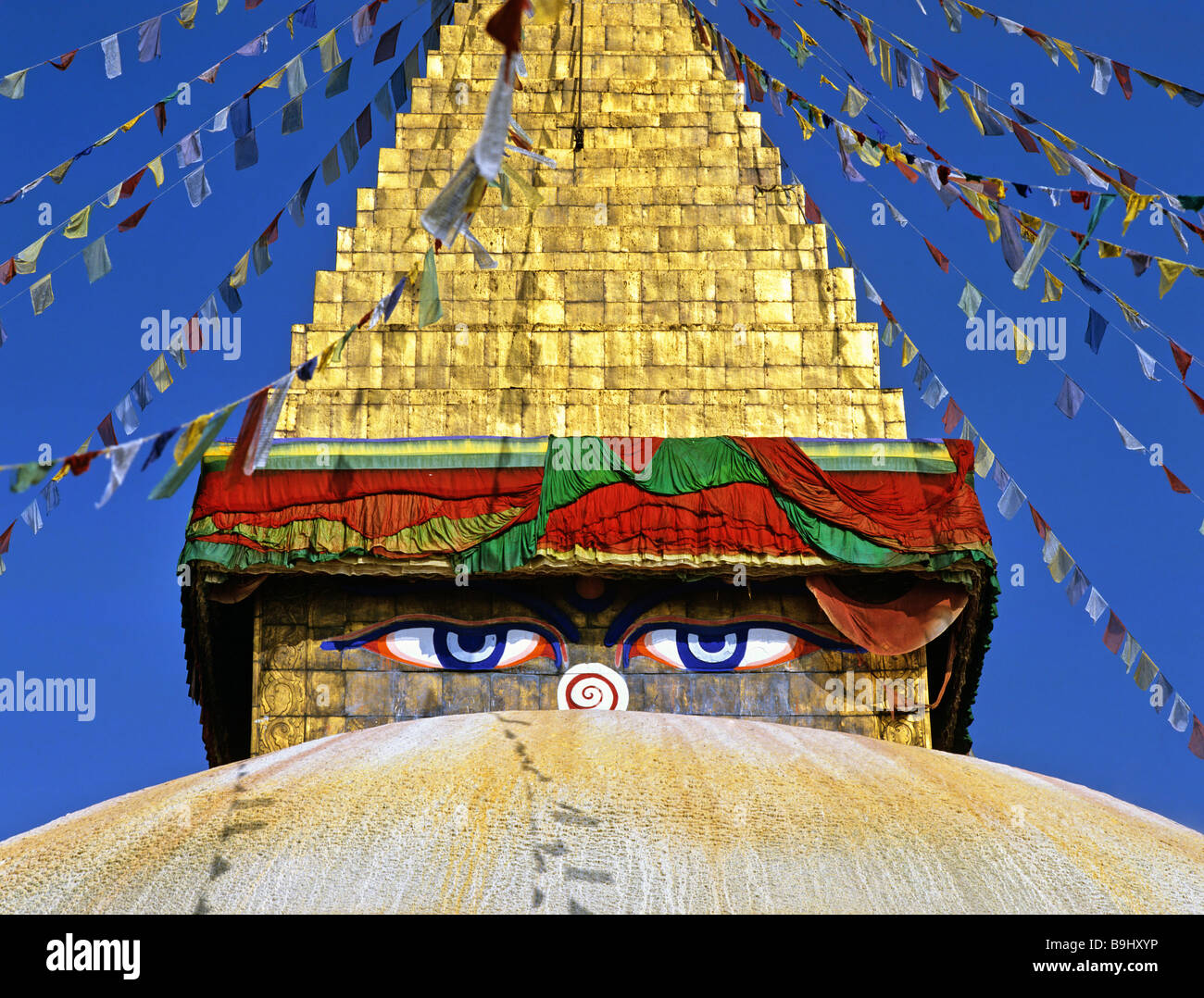 Boudhanath stupa, eyes, Buddhism, Kathmandu, Nepal, South Asia Stock Photo