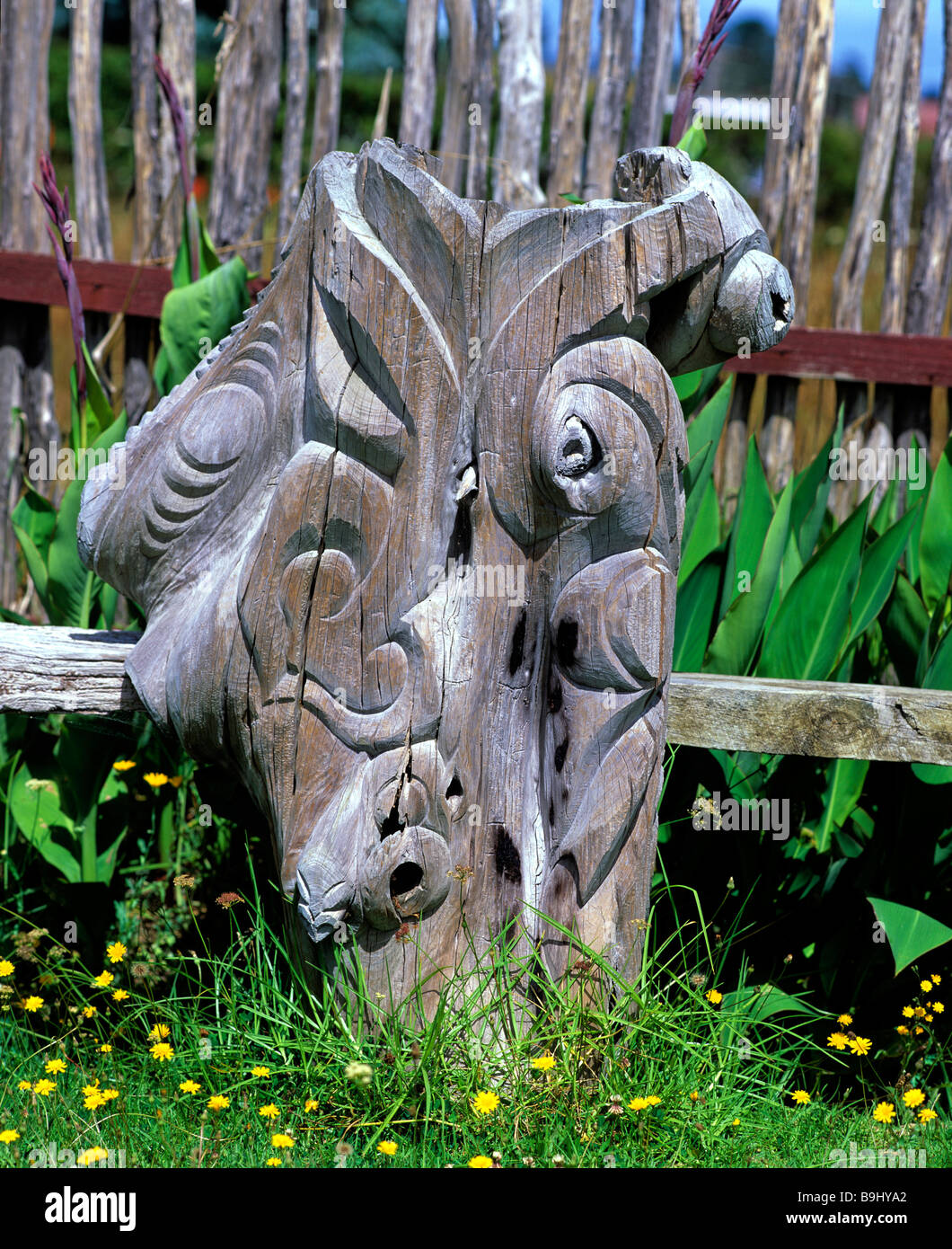 Maori carving, Rotorua, North Island, New Zealand Stock Photo