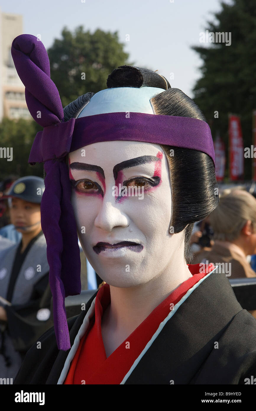 Japan Tokyo man face outfit paints wig tradition culture portrait Asia party event people Japanese clothing dresses up Stock Photo Alamy