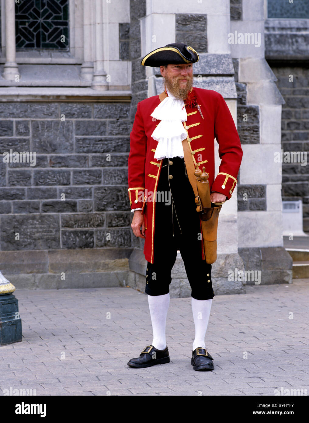 Bell man in front of the Christ Church Cathedral, Christchurch, South Island, New Zealand Stock Photo