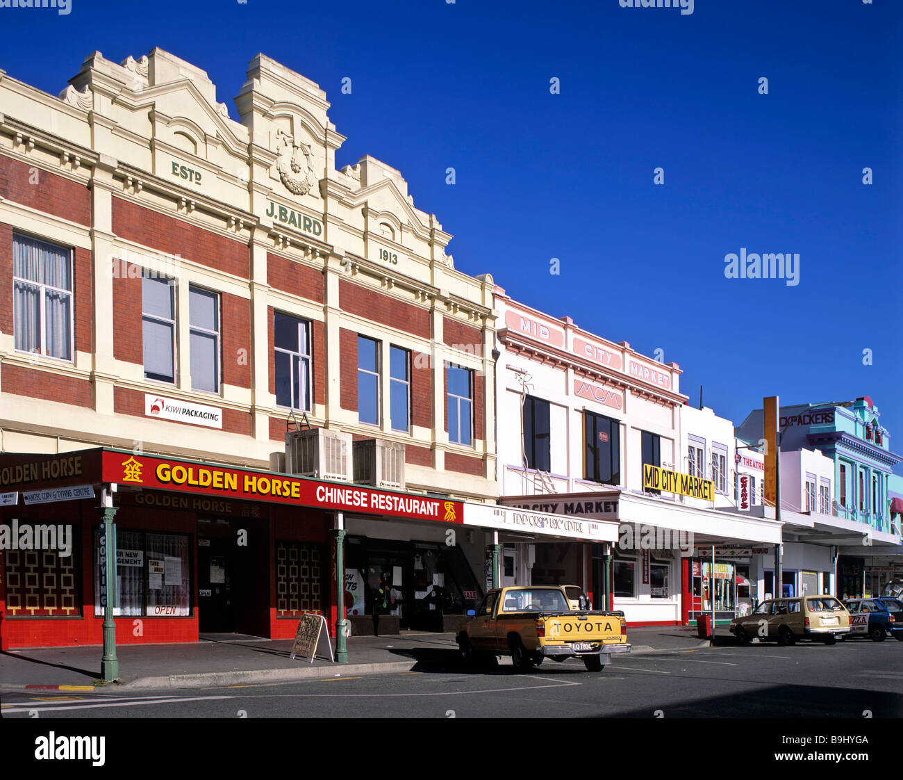 Shopping street in Nelson City, South Island, New Zealand Stock Photo