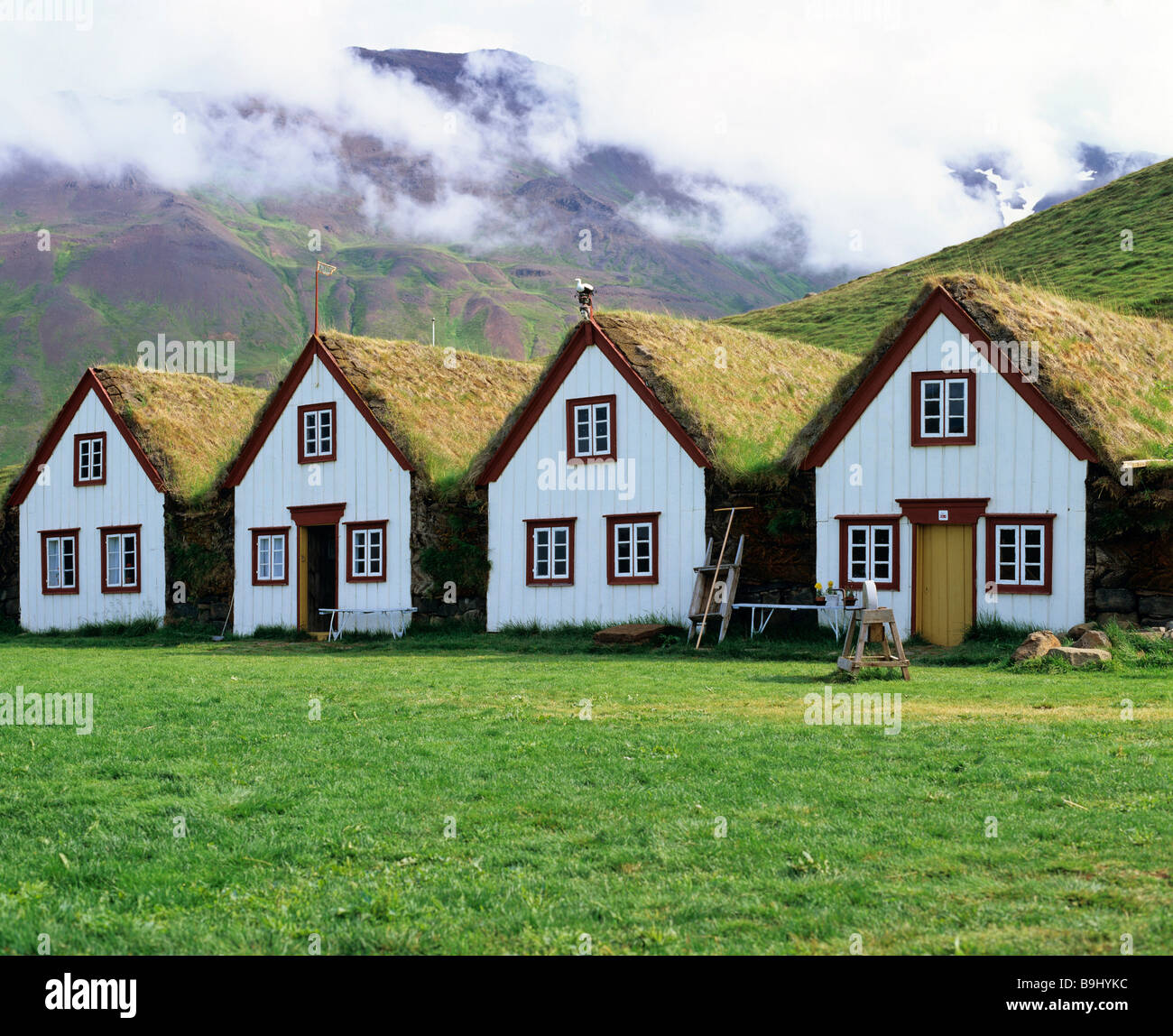 Sod houses, turf houses, museum, Laufas, Iceland Stock Photo