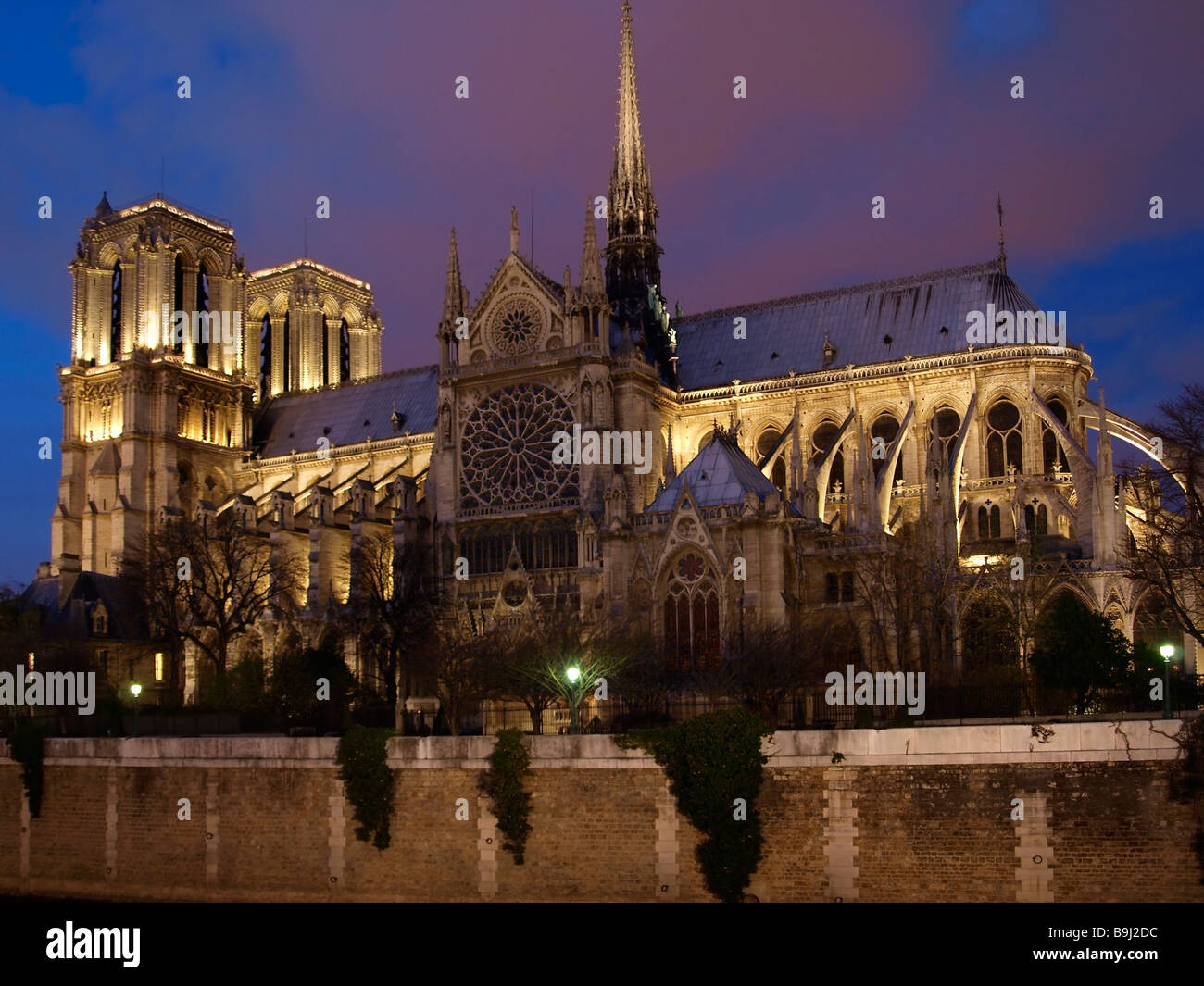 Notre Dame de Paris Cathedral at night, Paris, France, Europe Stock Photo