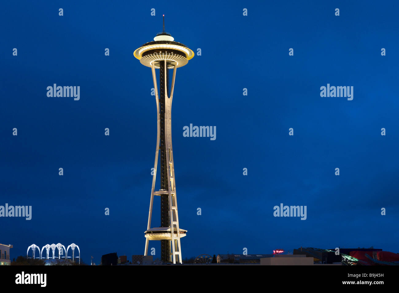 The Space Needle at night, Seattle, Washington, USA Stock Photo