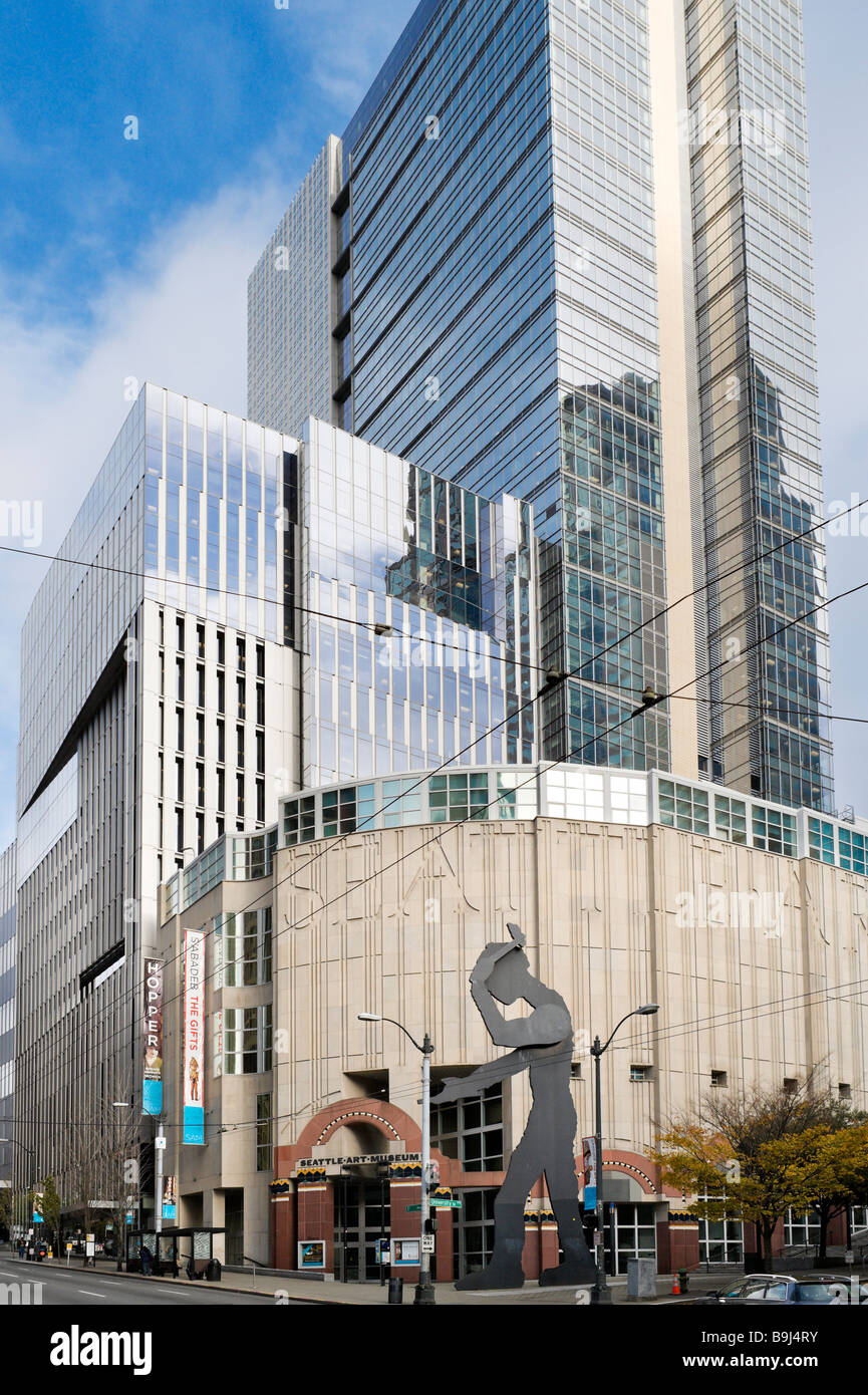 Modern office blocks and the Seattle Art Museum, 1st Avenue, downtown Seattle, Washington, USA Stock Photo