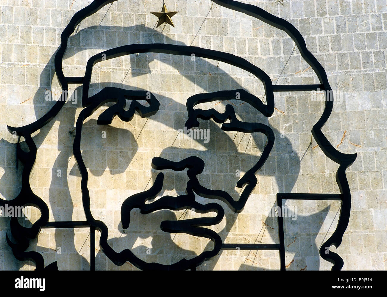 Large Che Guevara head painted on a building, Interior Ministry, Plaza de la Revolución, Vedado, Havana, Cuba, Caribbean Stock Photo